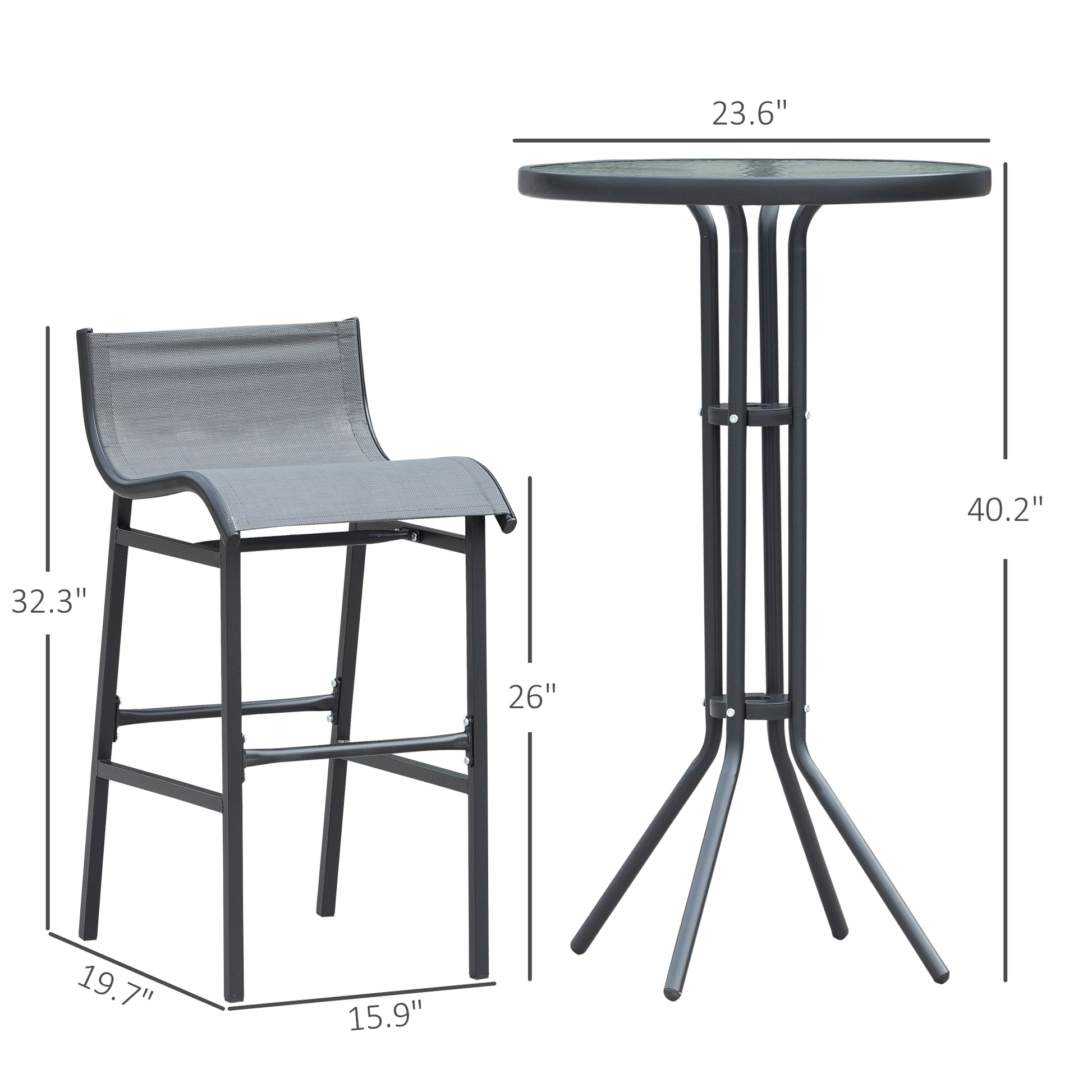 Gray mesh counter stool with black metal frame dimensions  H x  W x  D