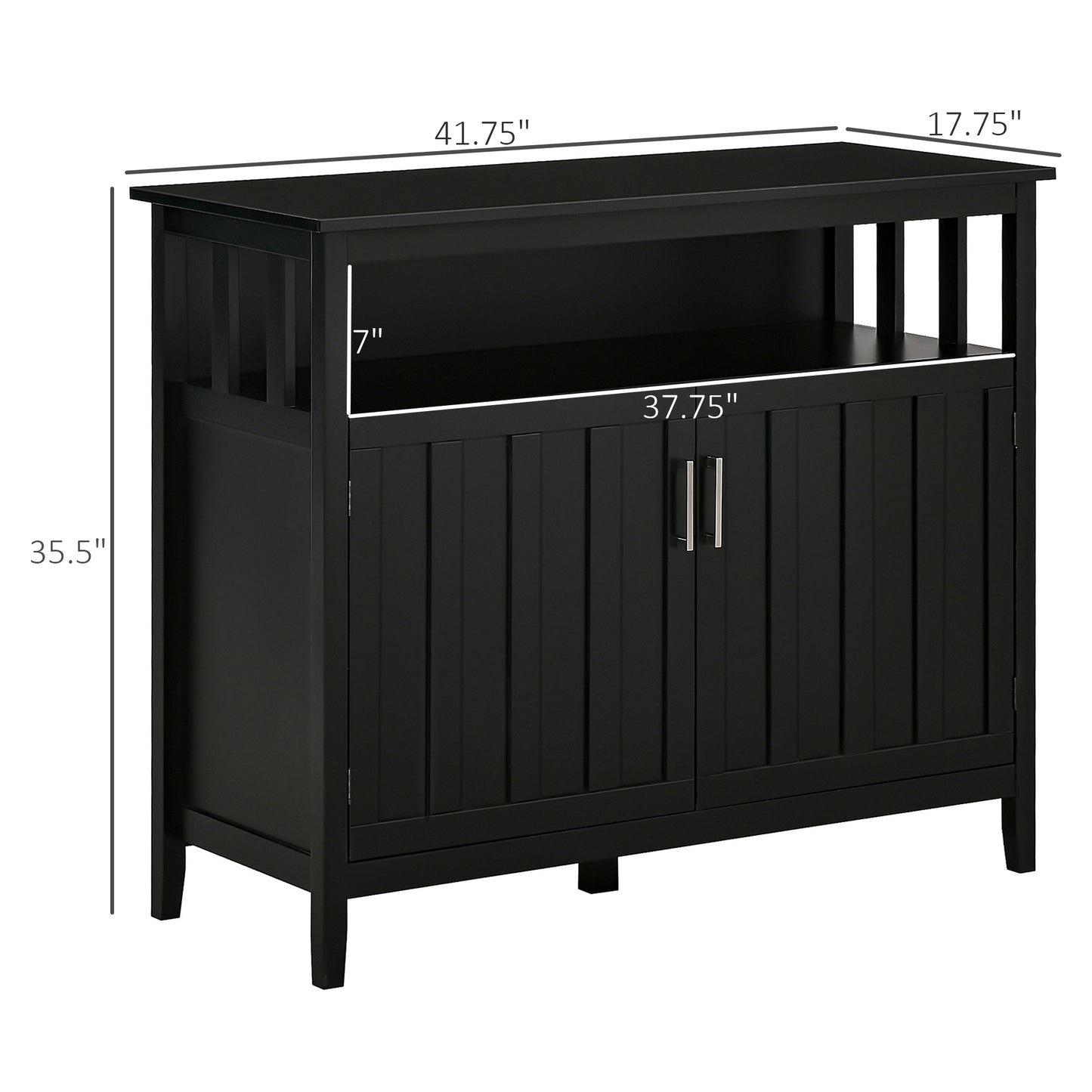 Black wooden accent cabinet with two doors and open shelf