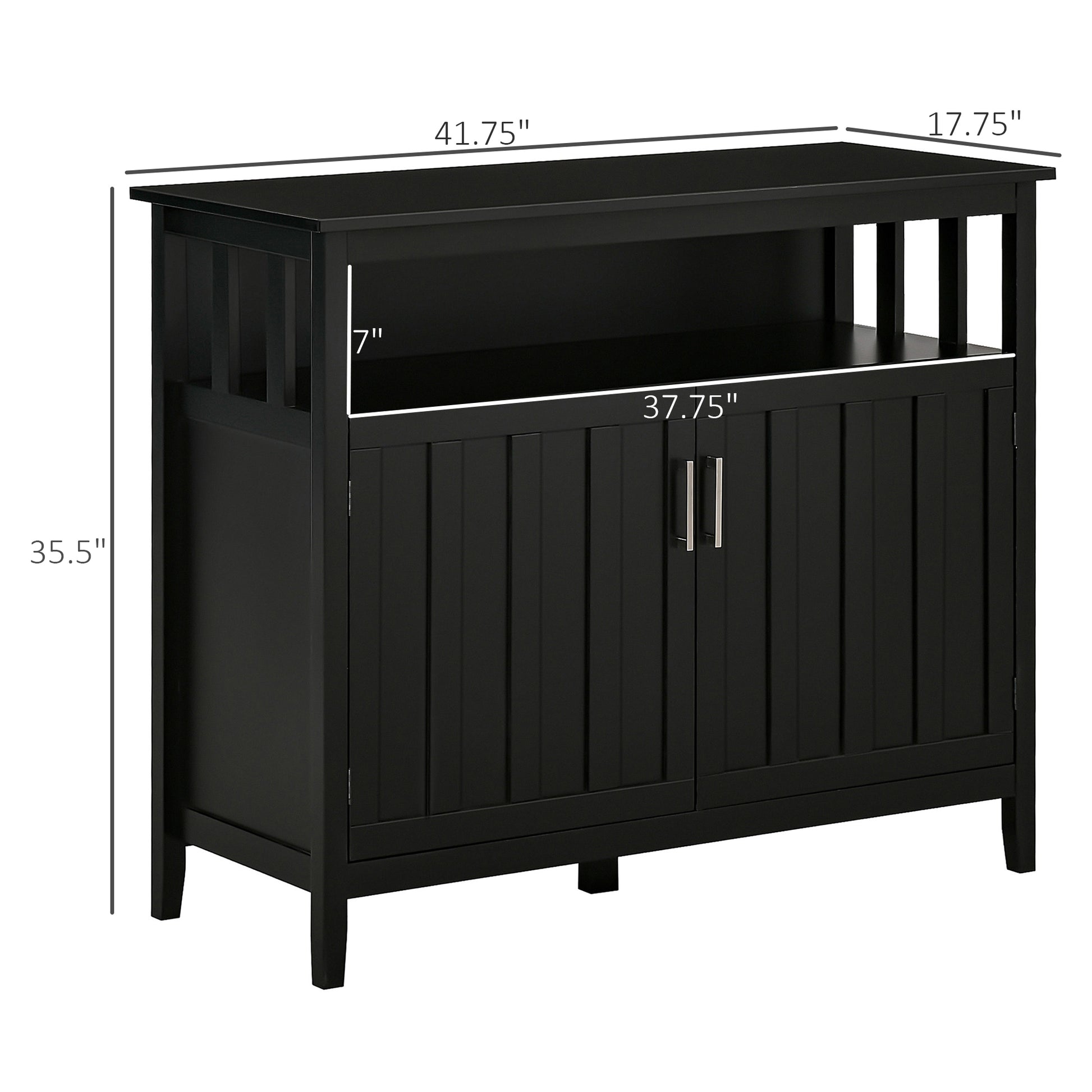 Black wooden accent cabinet with two doors and open shelf