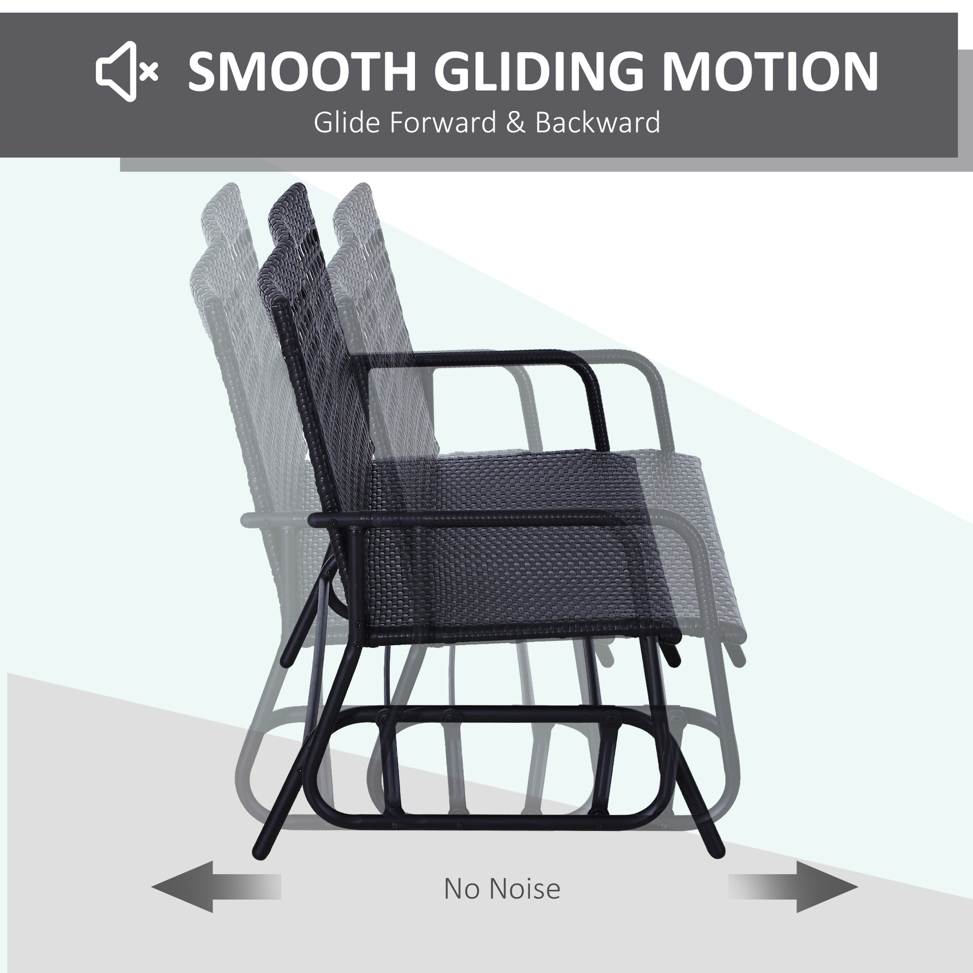 Black wicker patio chair with smooth gliding motion