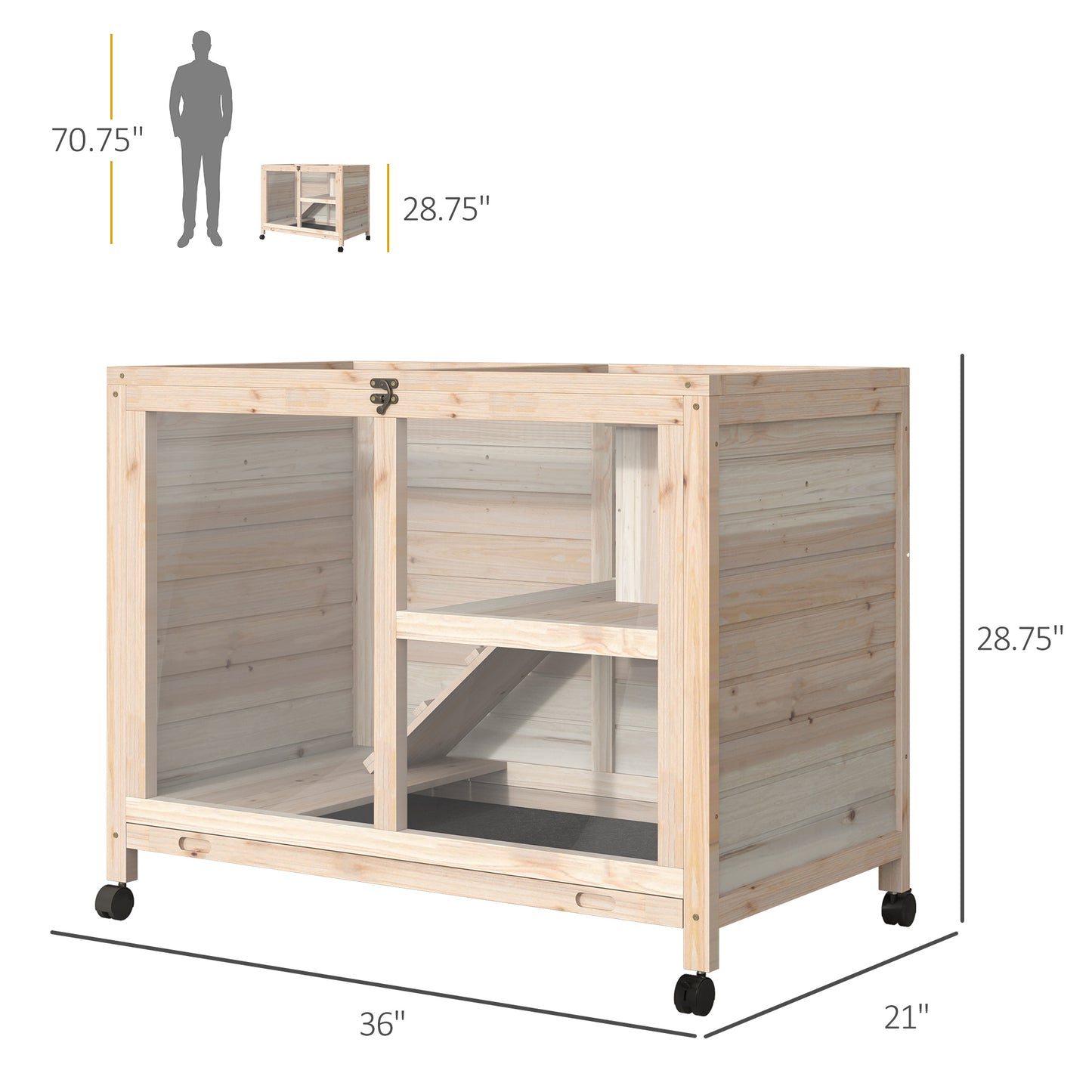 Light wood hamster cage with tiered levels transparent front panel and wheels xx inches