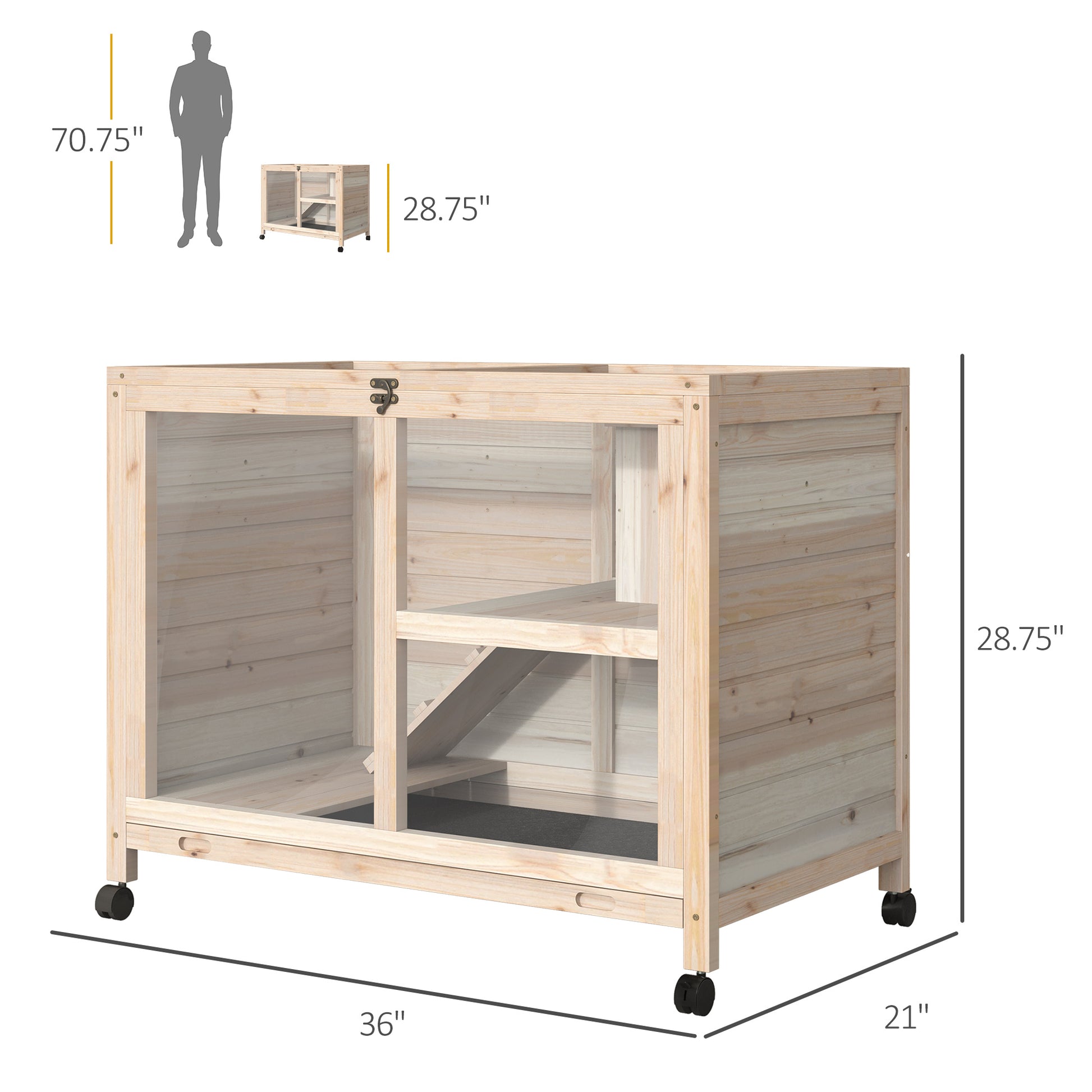 Light wood hamster cage with tiered levels transparent front panel and wheels xx inches