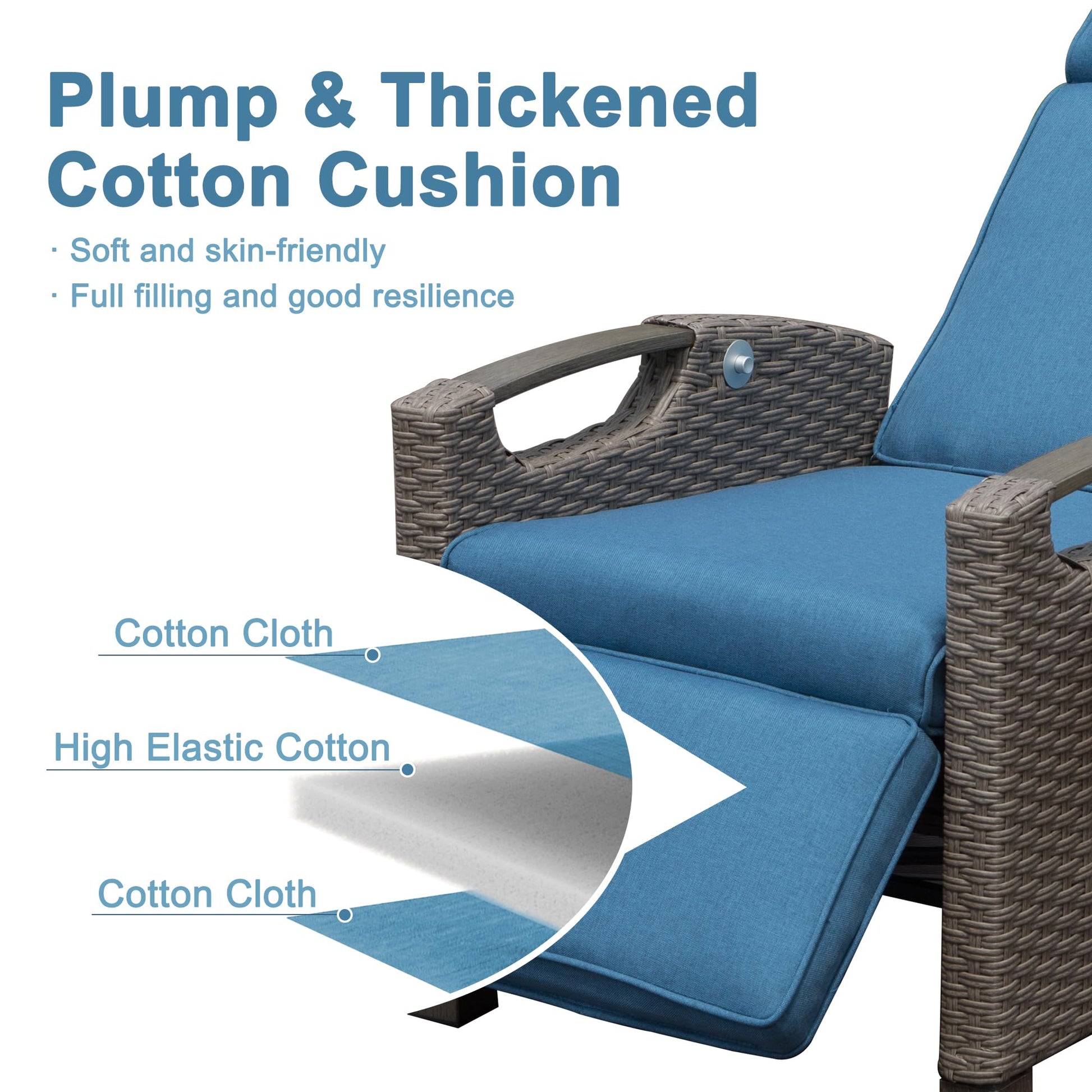 Plump blue cotton cushion with layered high elastic cotton filling