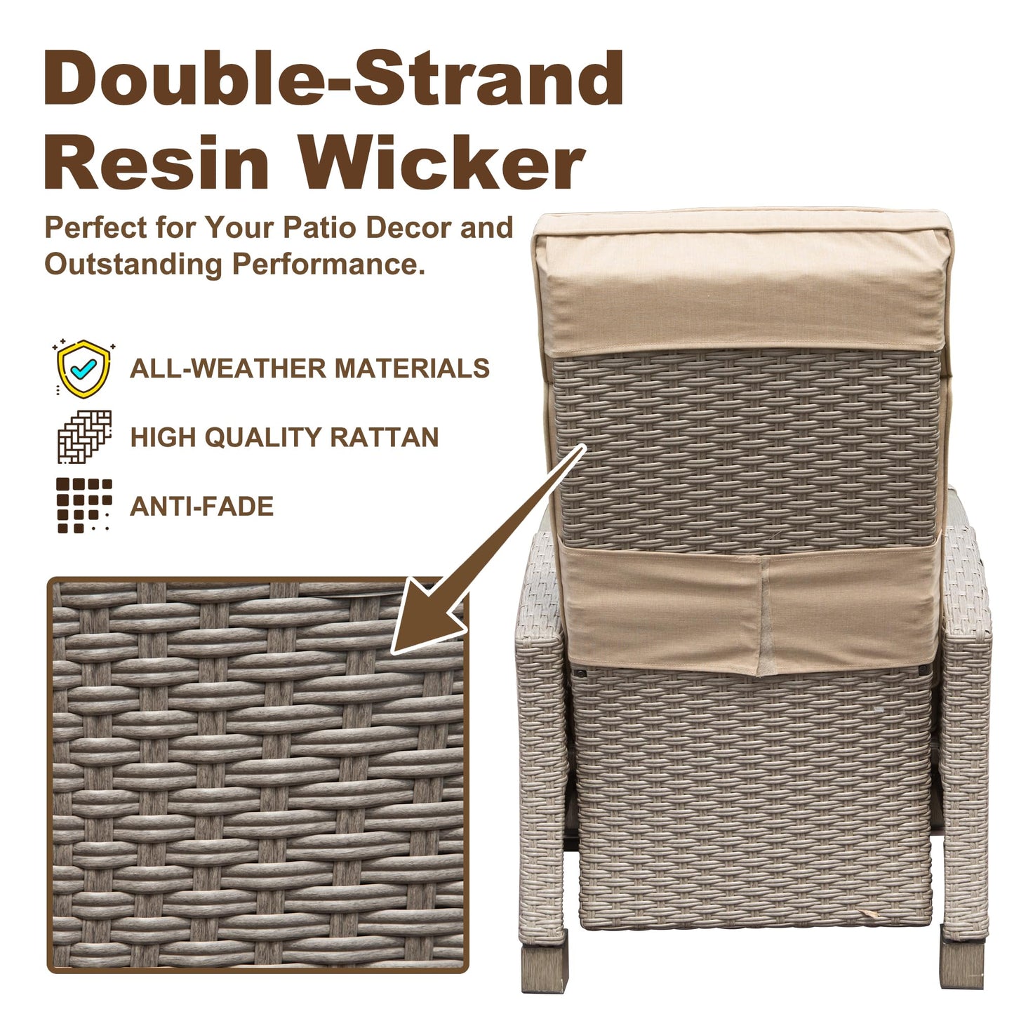 Closeup of grey doublestrand resin wicker weave on outdoor furniture