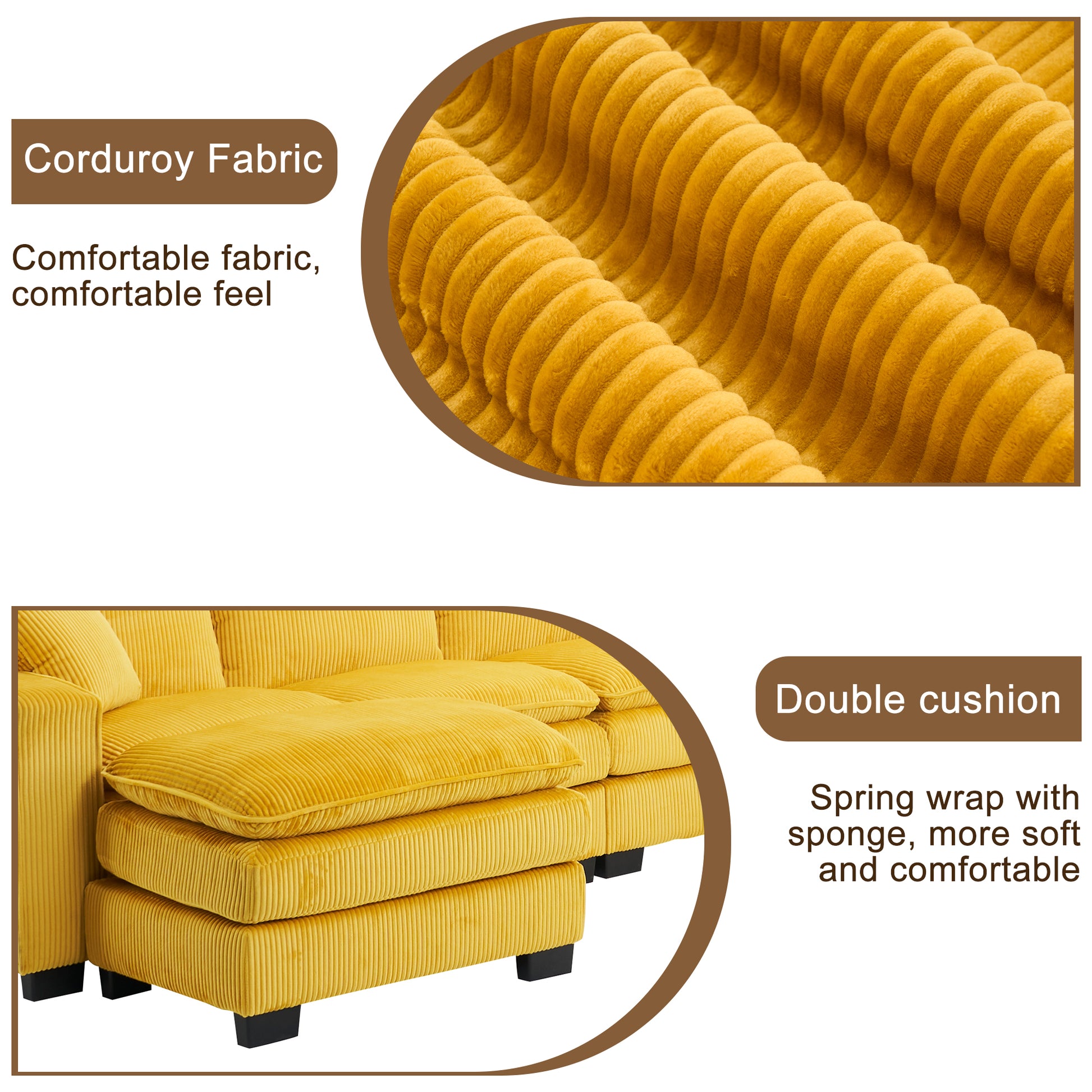 Yellow corduroy fabric texture with soft ridges