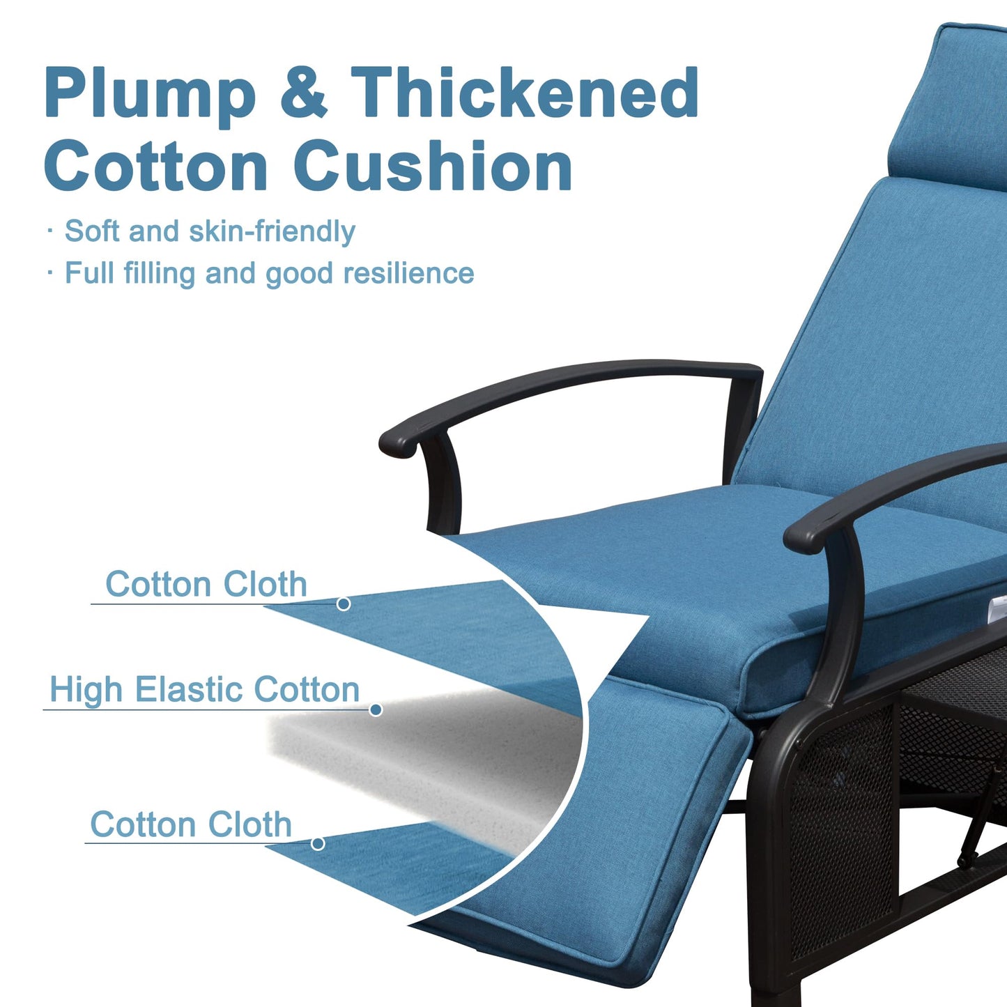 Plump blue cotton cushion with high elastic cotton filling for ultimate comfort