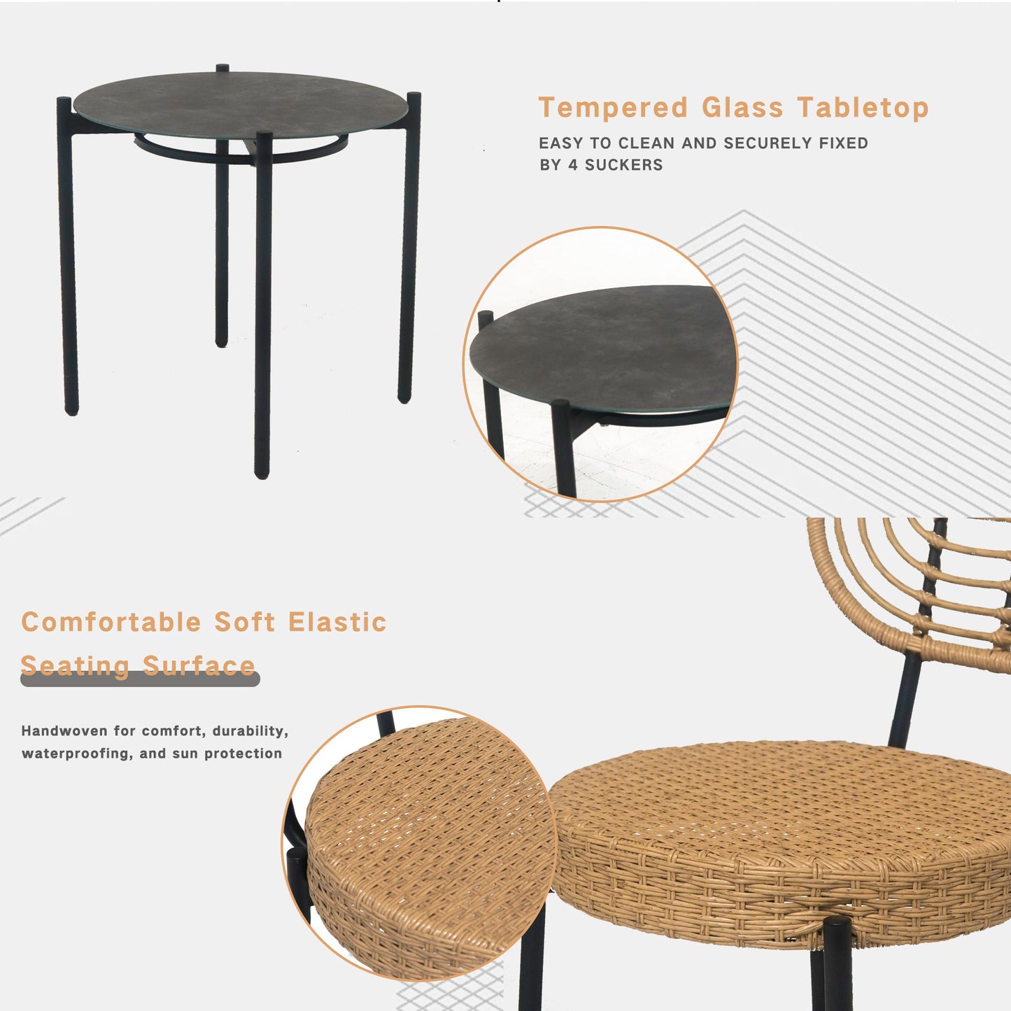 Round dark gray tempered glass tabletop with black metal base perfect for small dining areas