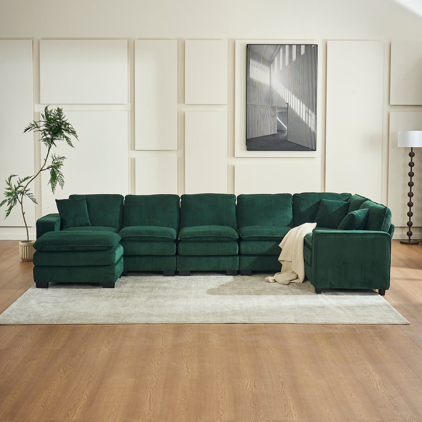 Emerald green corduroy sectional sofa with plush cushions perfect for living rooms