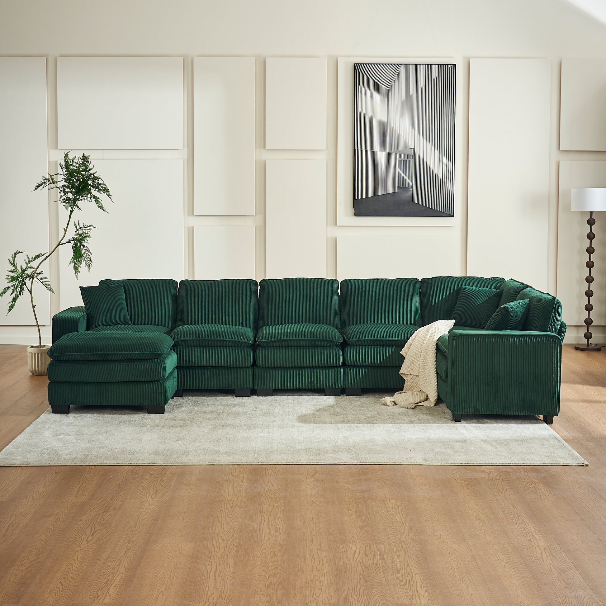 Emerald green corduroy sectional sofa with plush cushions perfect for living rooms