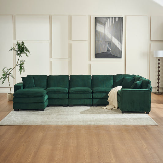 Emerald green corduroy sectional sofa with plush cushions perfect for living rooms