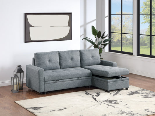 Gray sectional sofa with storage chaise modern tufted design