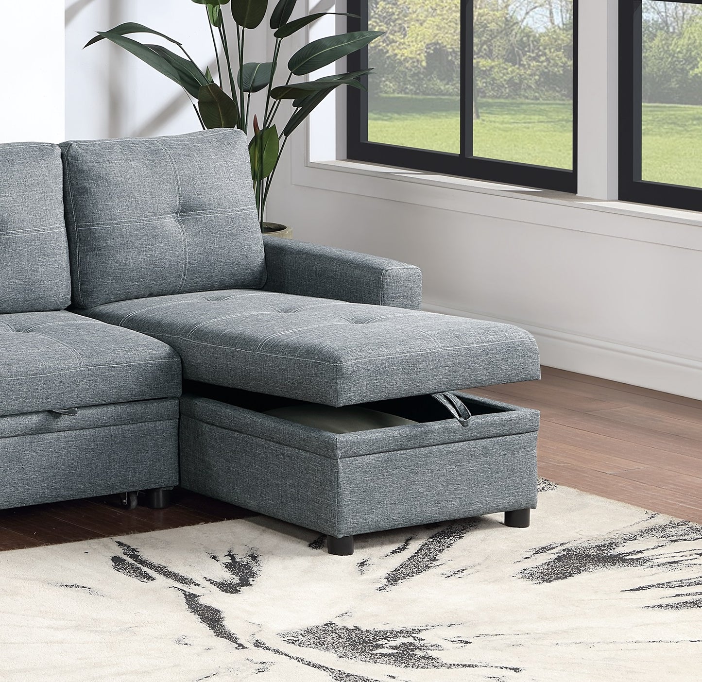 Gray fabric sectional sofa with hidden storage chaise modern living room furniture