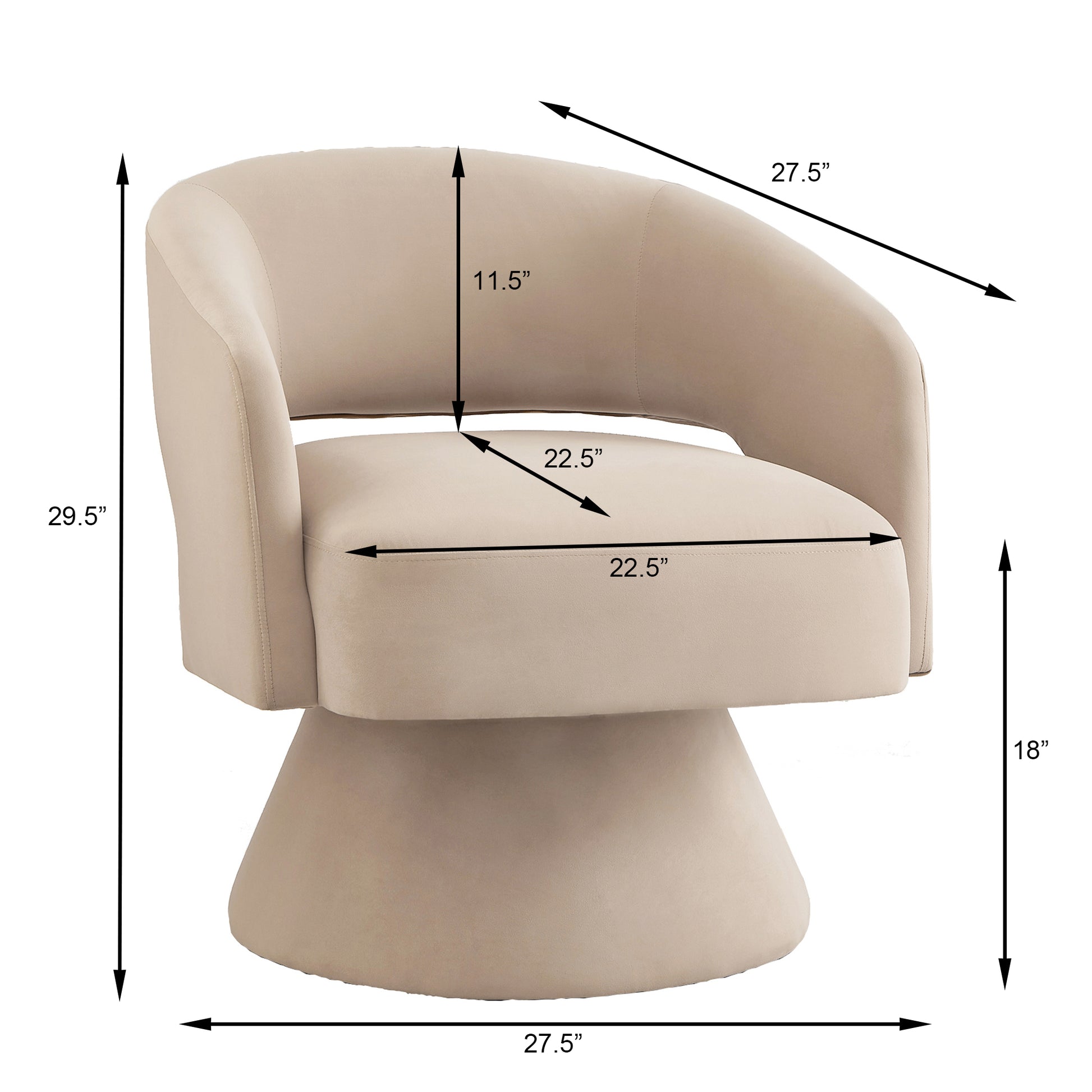 Beige swivel accent chair with plush velvet upholstery and contemporary design
