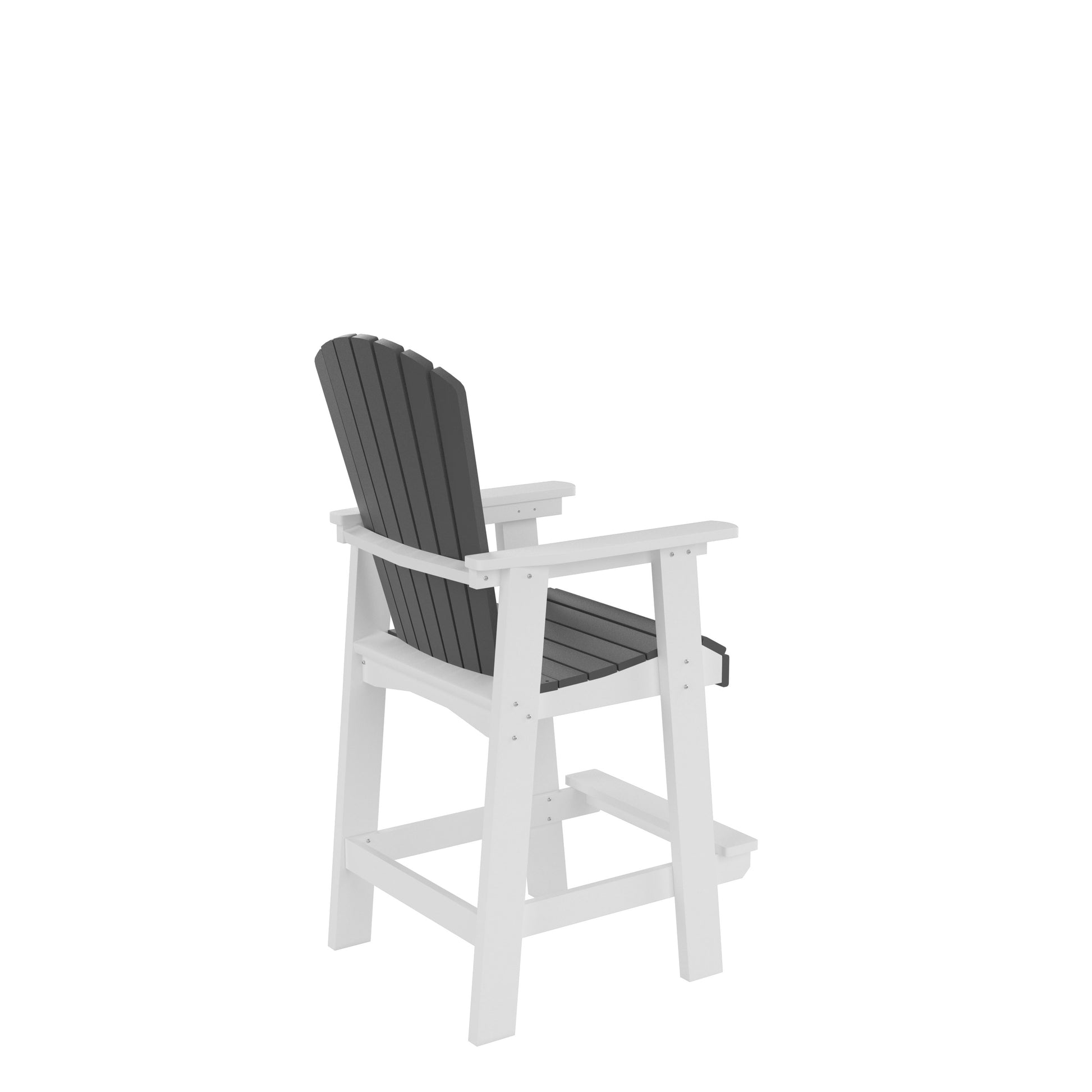 White and dark gray Adirondack bar stool with slatted seat and back