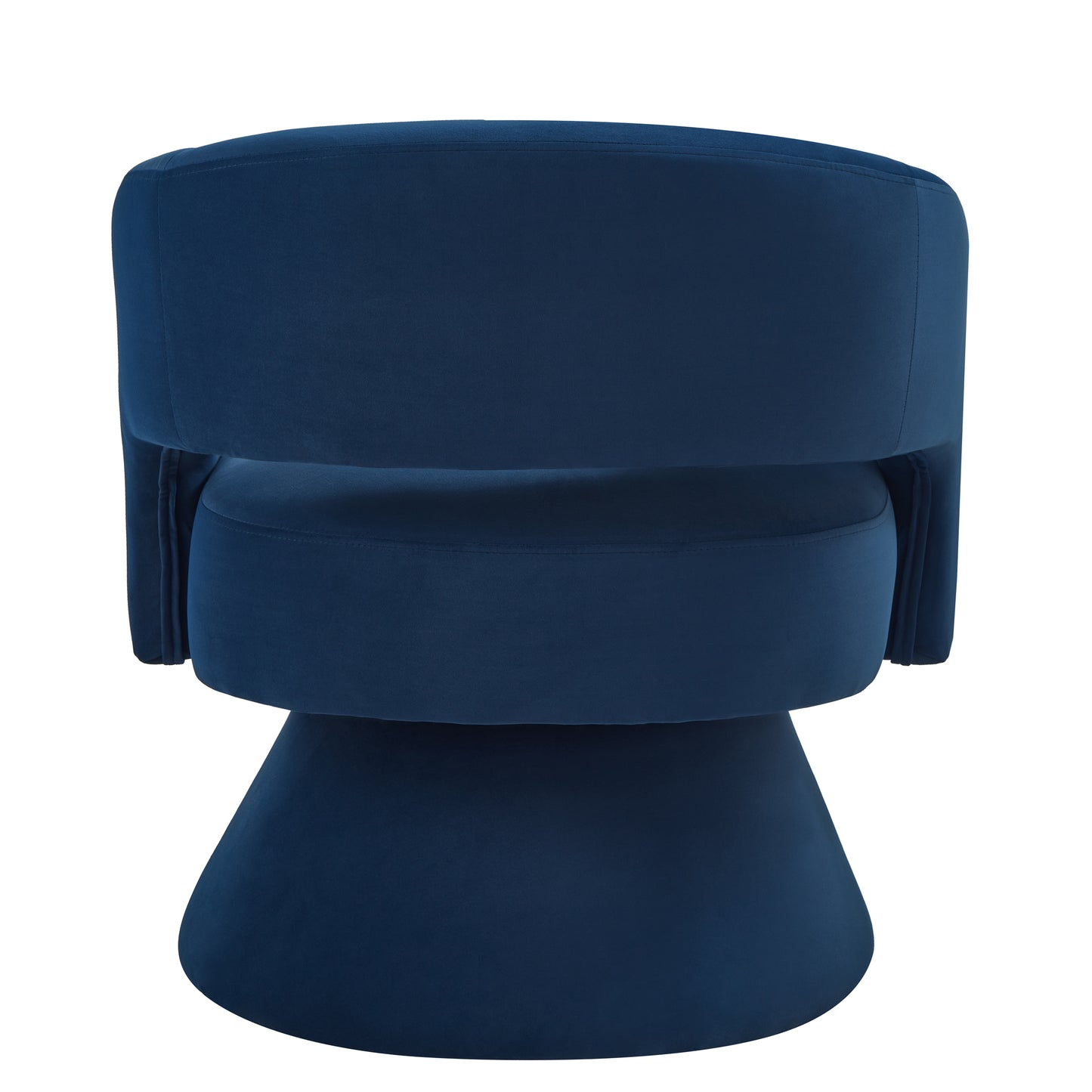 Dark blue velvet accent chair with a plush rounded back and seat