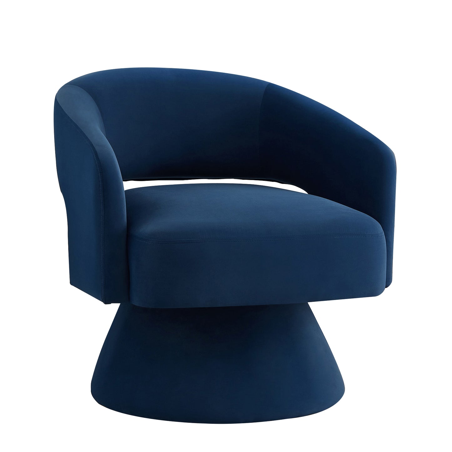 Navy blue velvet accent chair with a modern curved design