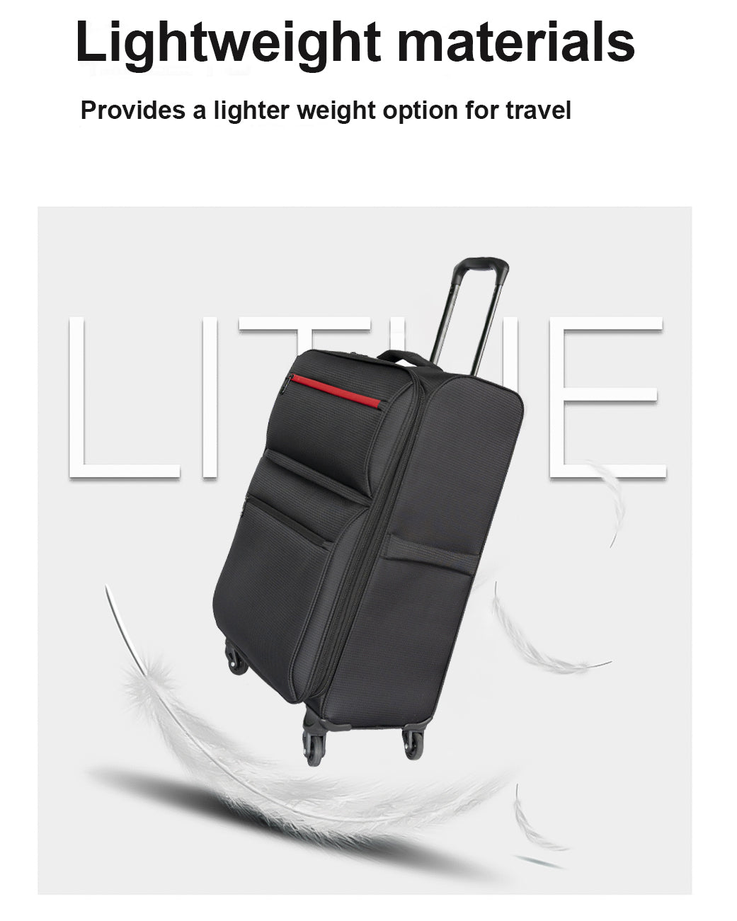Black softshell carryon luggage with red zipper accent ideal for travel