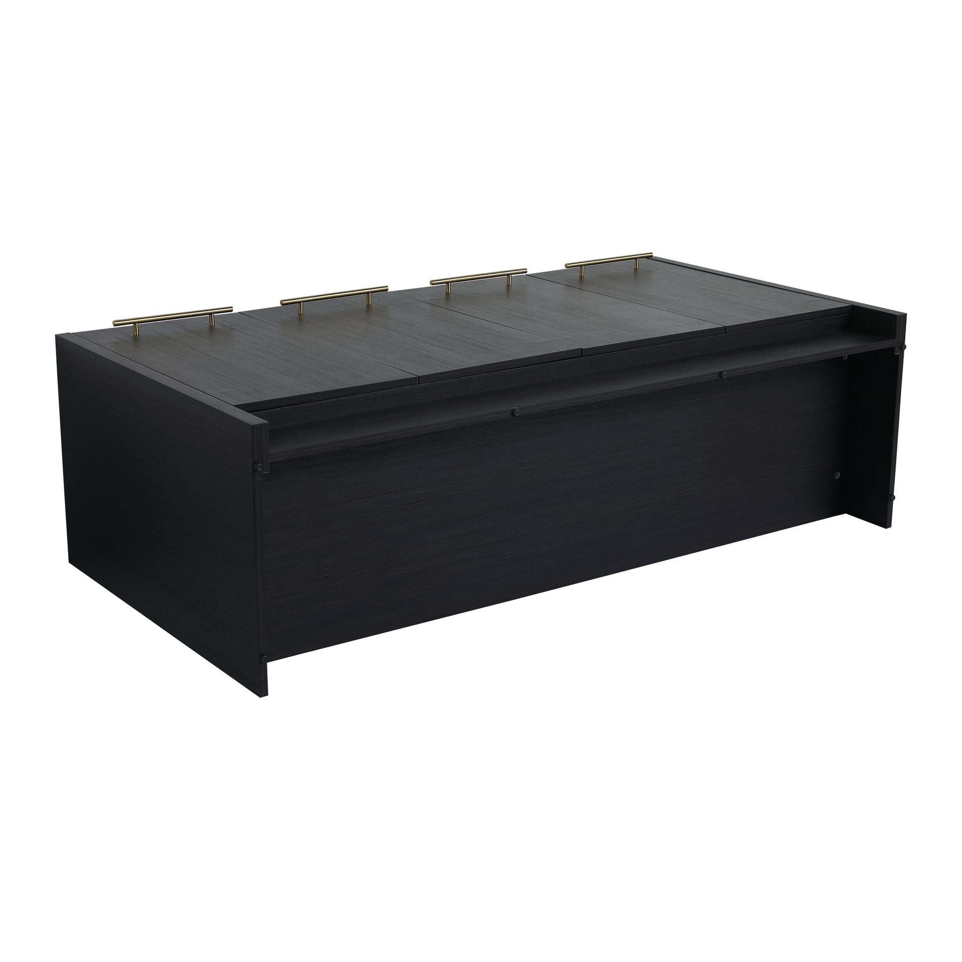 Dark wood desk with contemporary gold bar handles perfect for a modern office