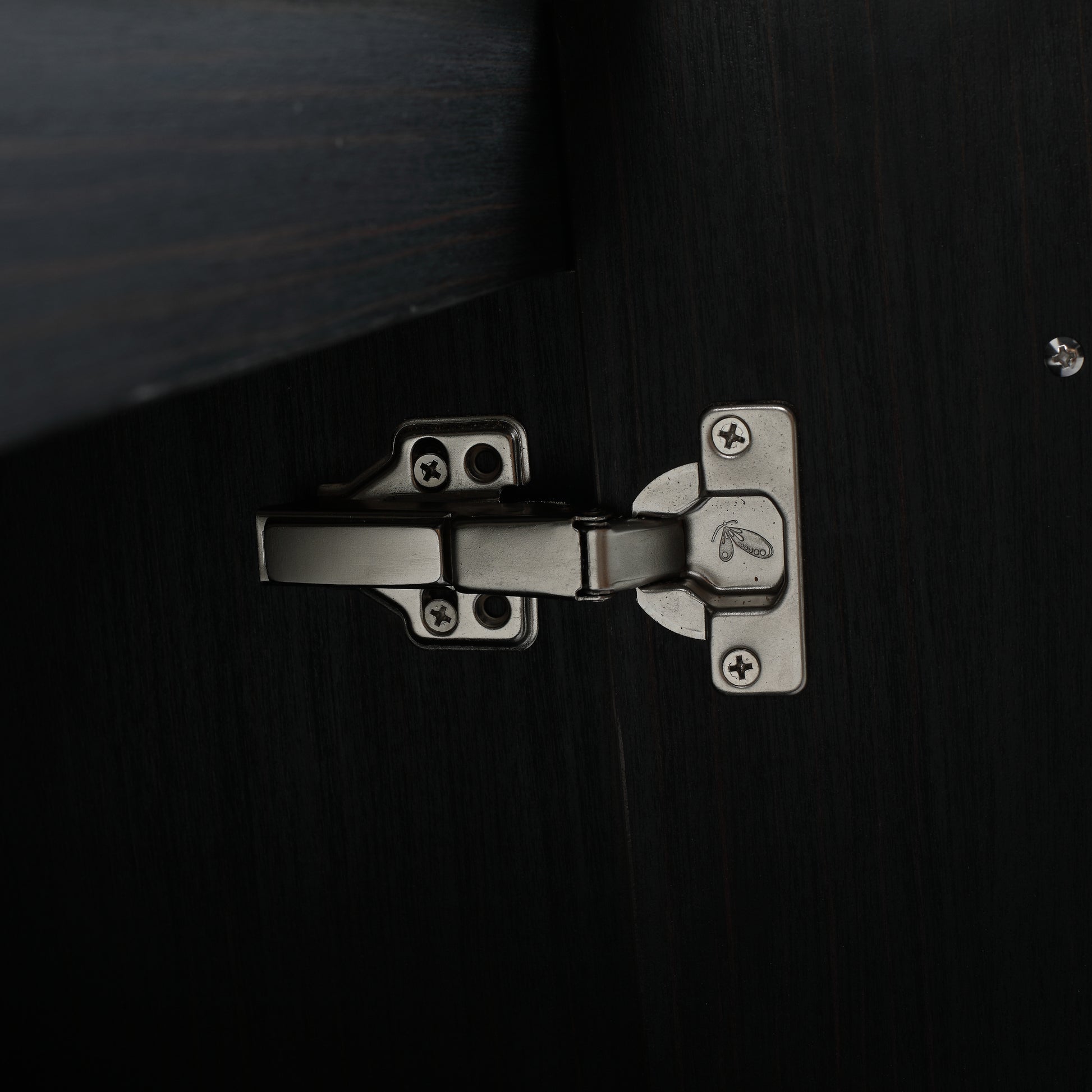 Sleek brushed nickel cabinet hinge with adjustable screws for smooth door operation