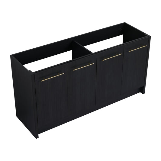 Dark wood effect cabinet base with four doors and gold handles ideal for a modern kitchen