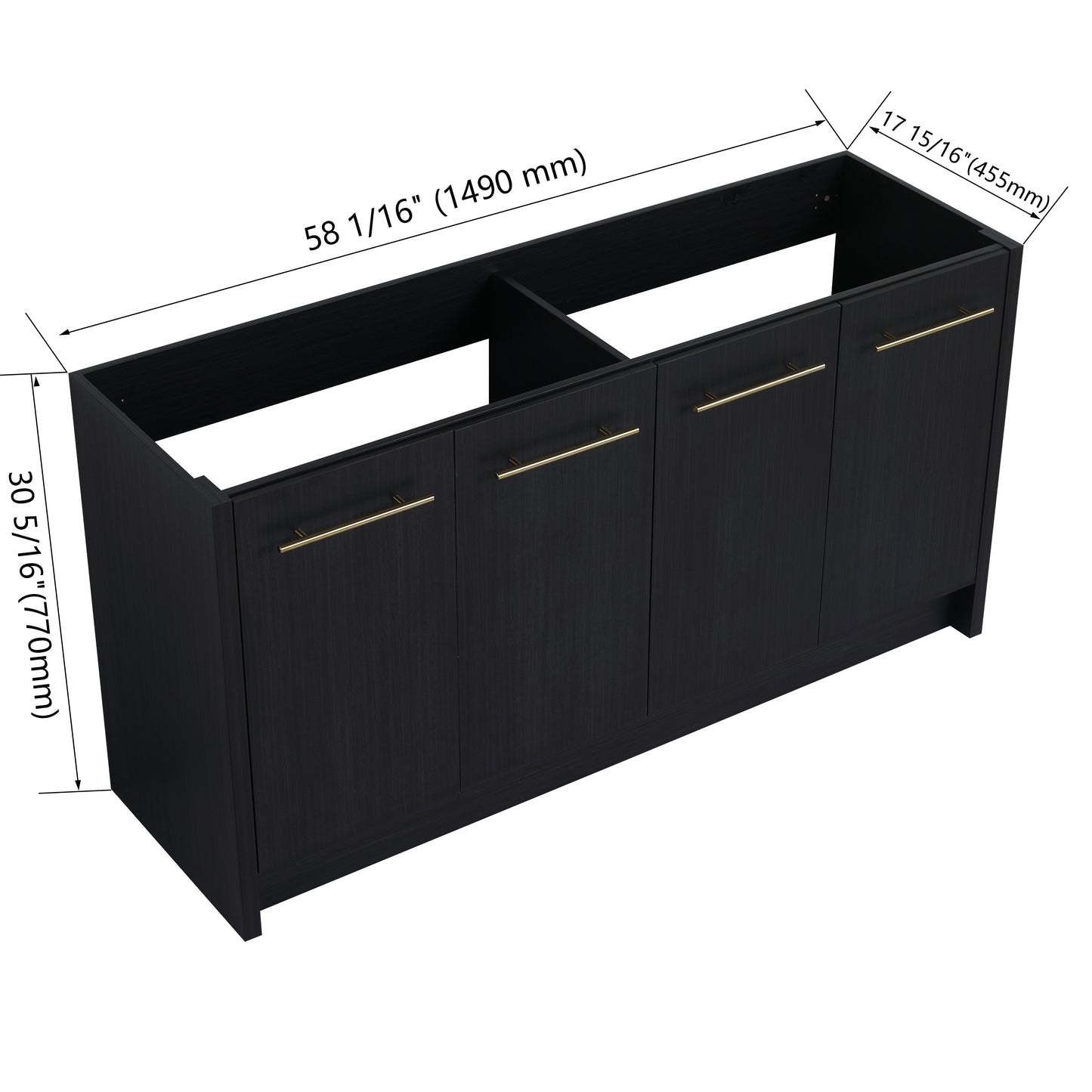 Black wood cabinet base with brushed gold handles   W