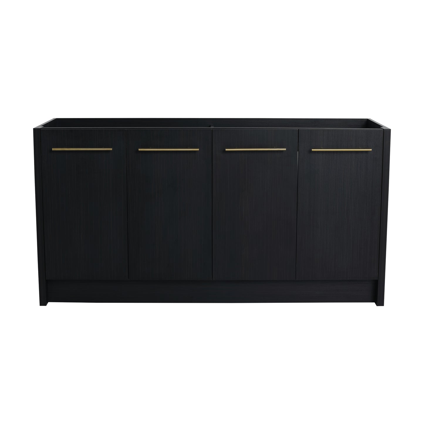 Modern black vanity cabinet with four doors and brass handles