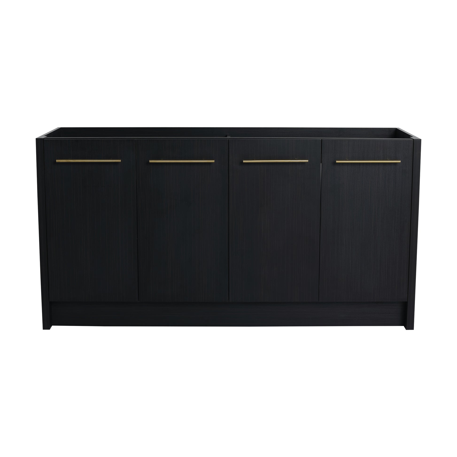 Modern black vanity cabinet with four doors and brass handles