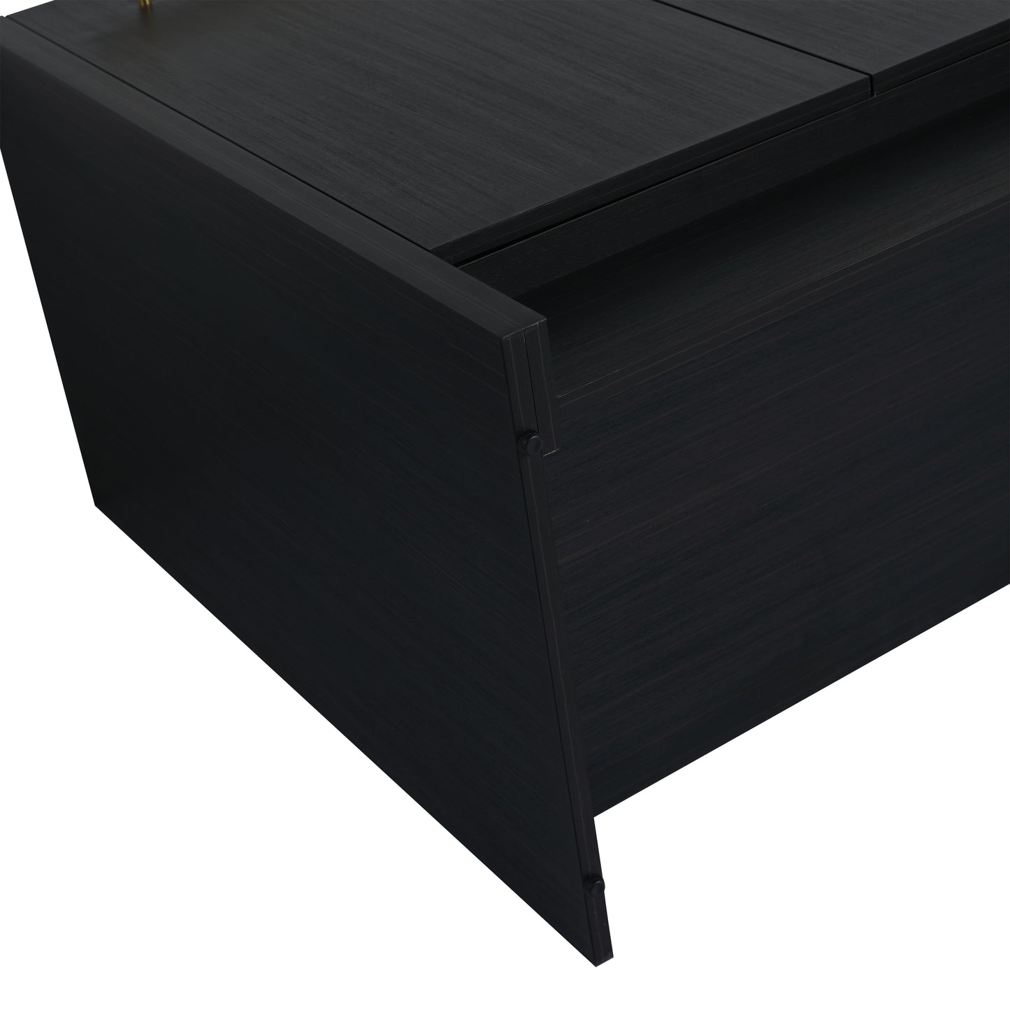 Dark wood veneer cabinet drawer detail with a modern minimalist design