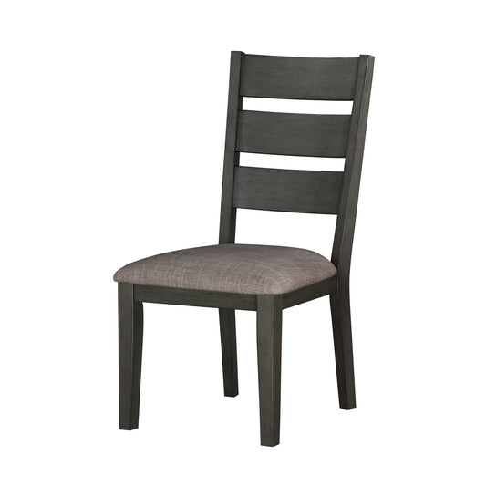 Gray wooden dining chair with upholstered seat