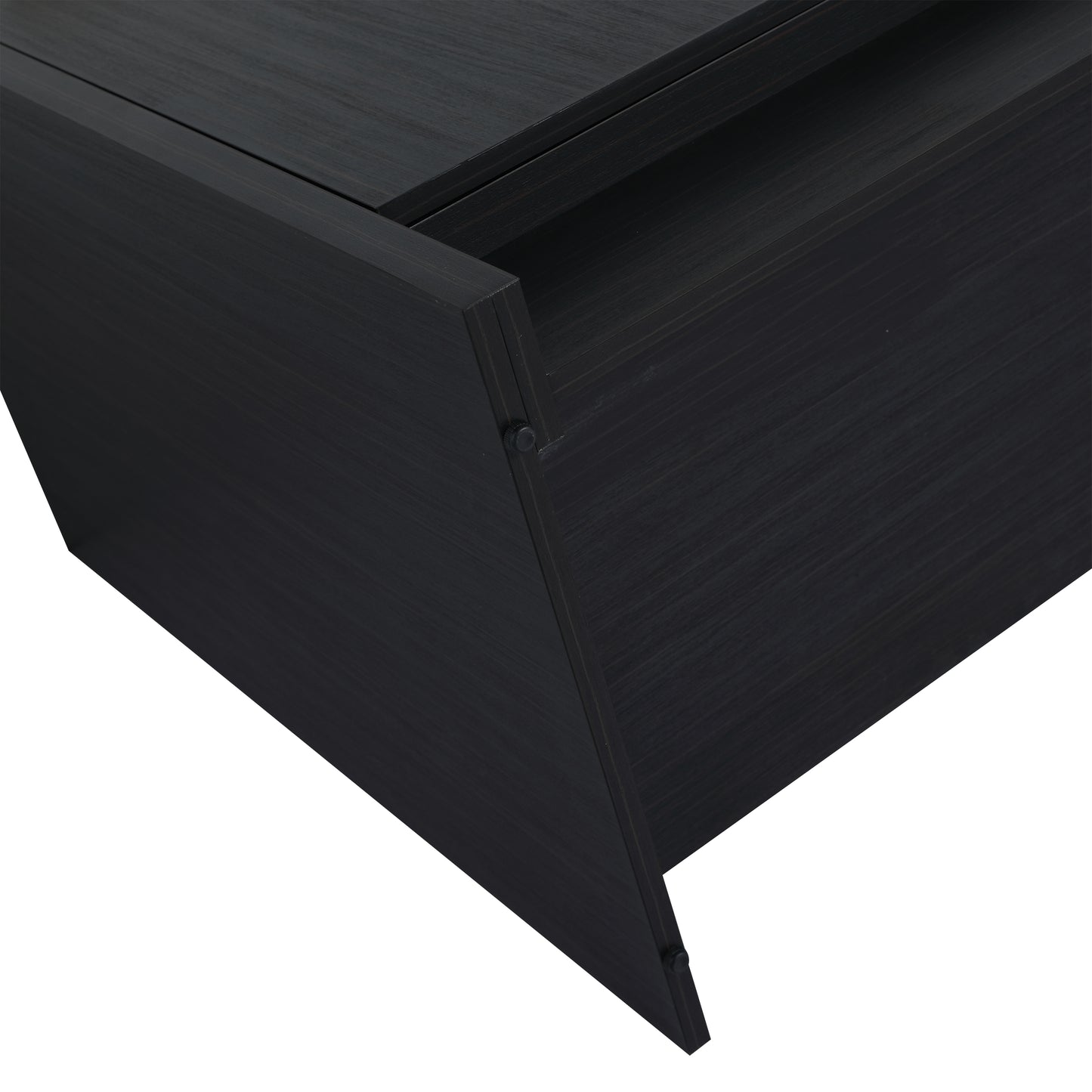 Dark wood finish on a modern bedside table drawer front