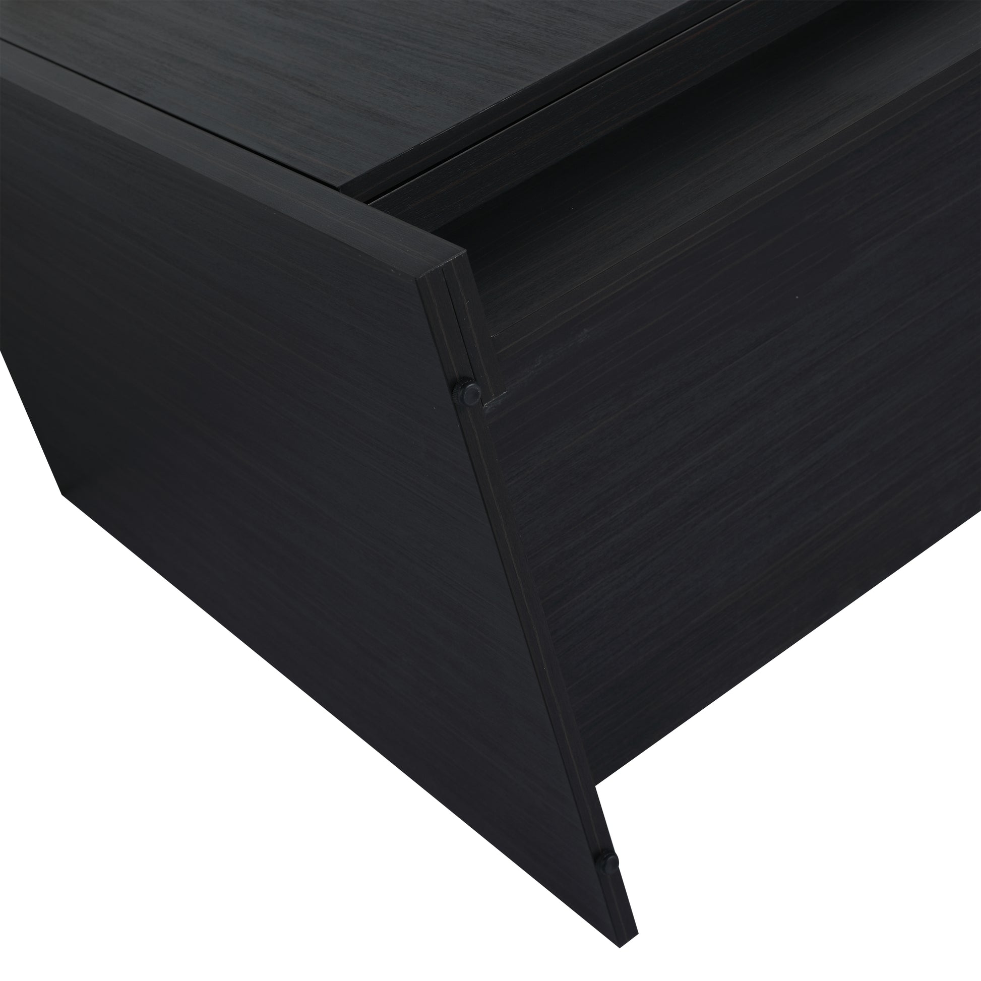 Dark wood finish on a modern bedside table drawer front