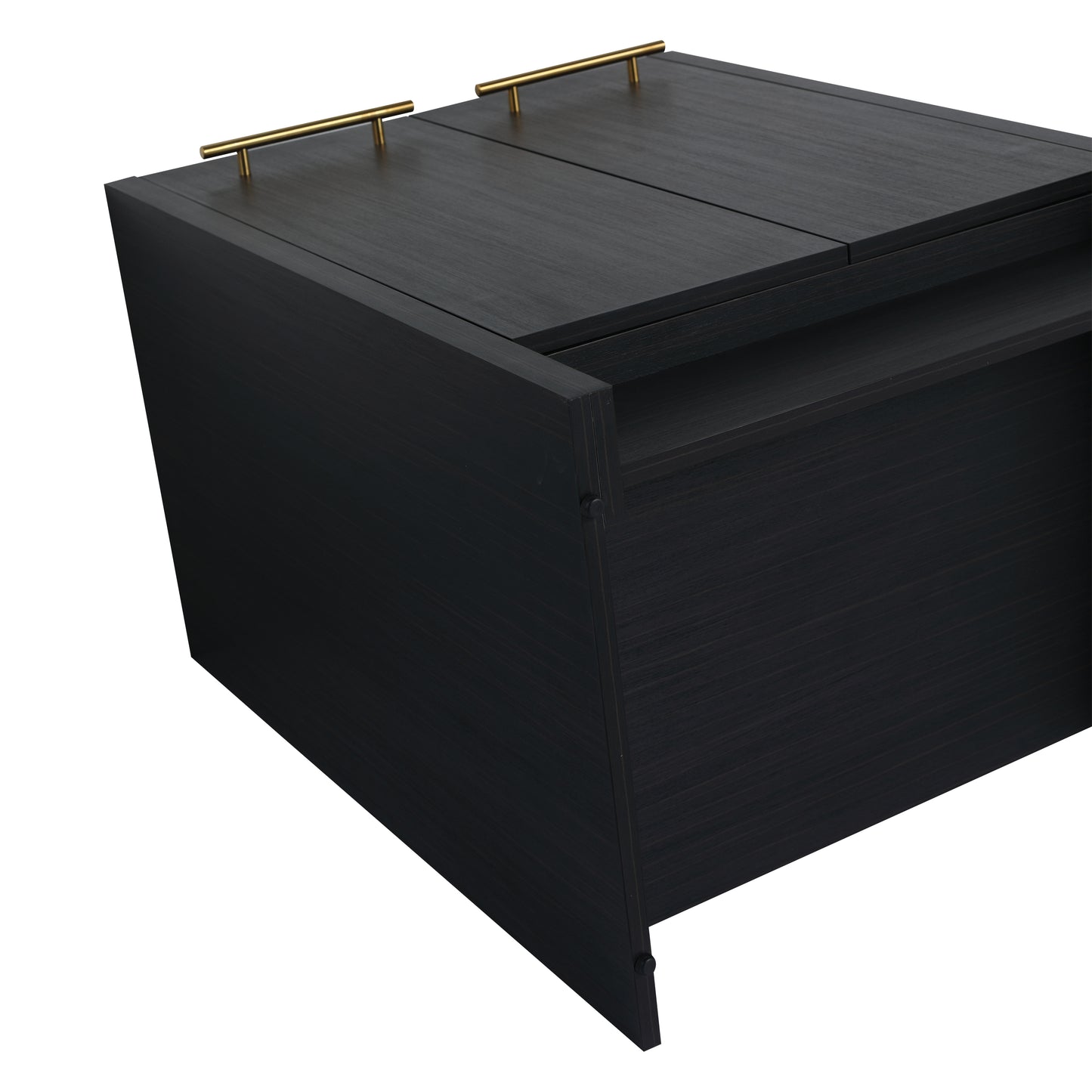 Dark wood storage ottoman with brass handles modern living room accent
