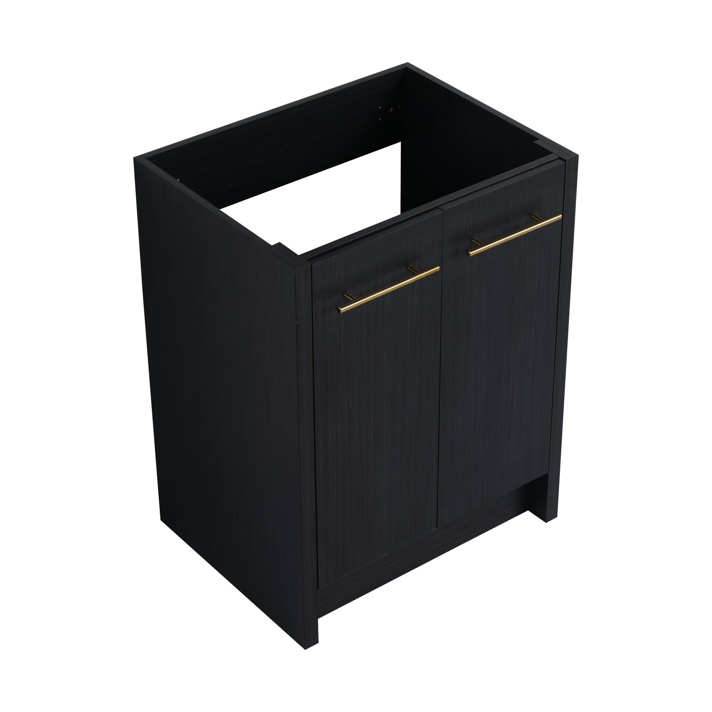 Black wood vanity base with gold bar pulls modern bathroom furniture