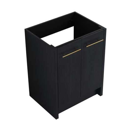 Black wood vanity base with gold bar pulls modern bathroom furniture