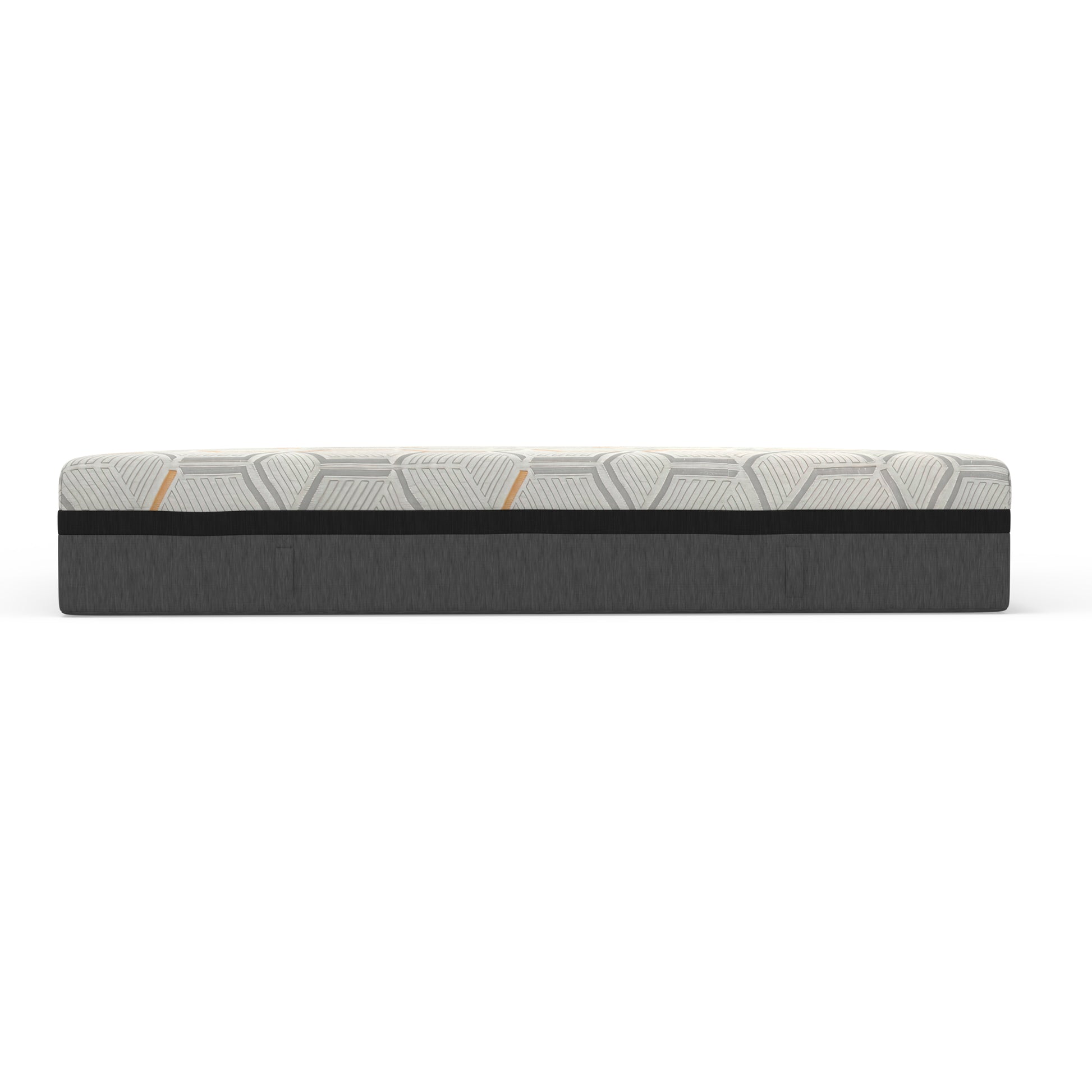 Modern hybrid mattress with gray textured base and geometric pattern top