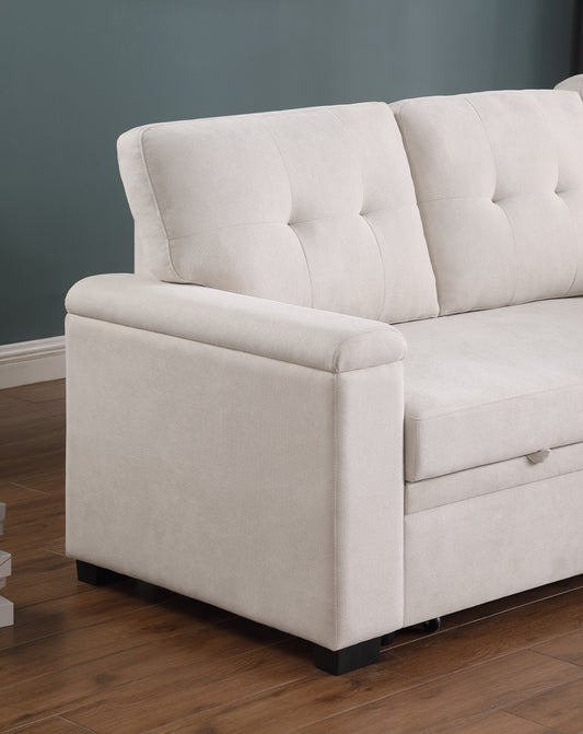 Cream fabric sectional sofa with tufted back cushions perfect for living rooms