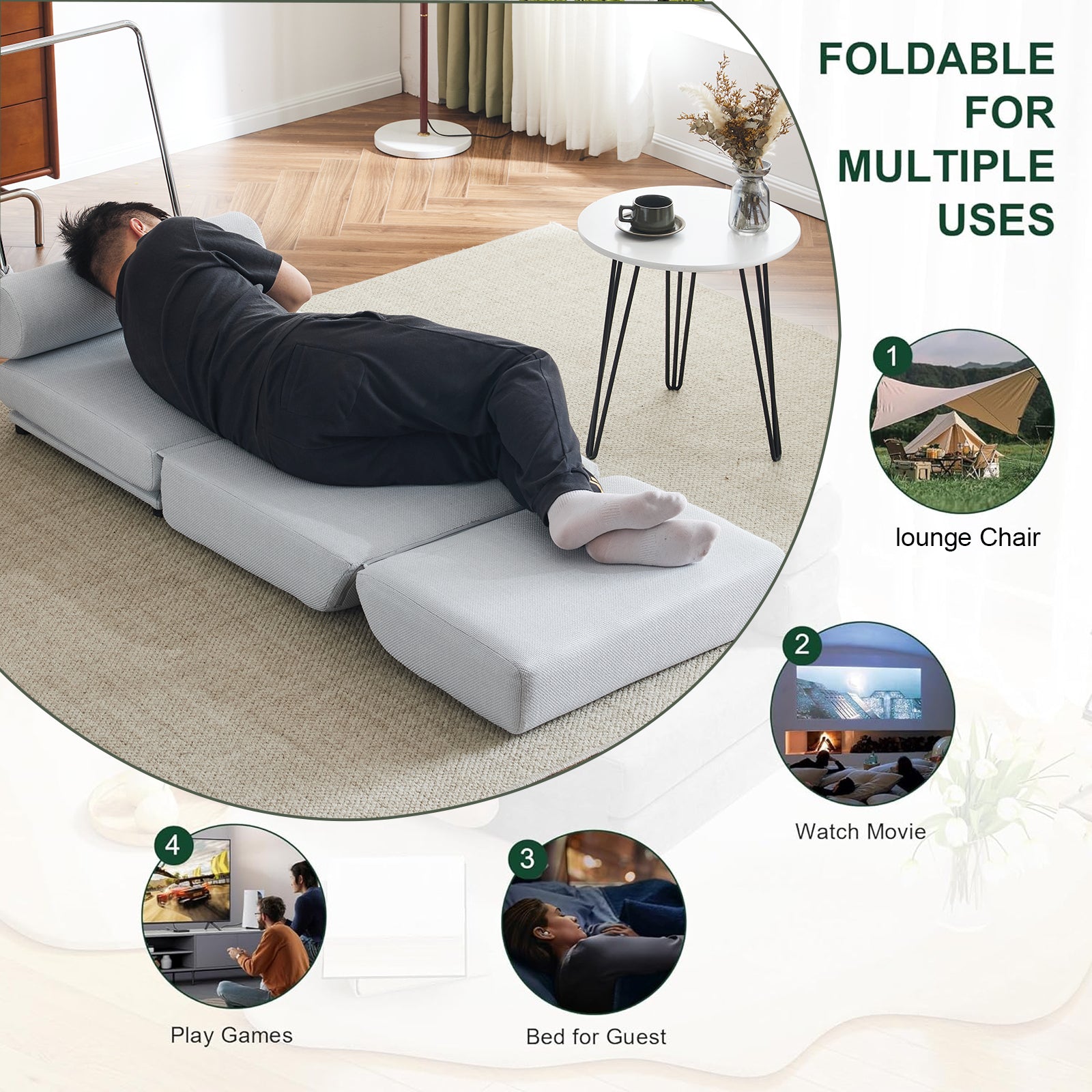 Light gray modular sofa bed with multiple configurations comfortable for lounging