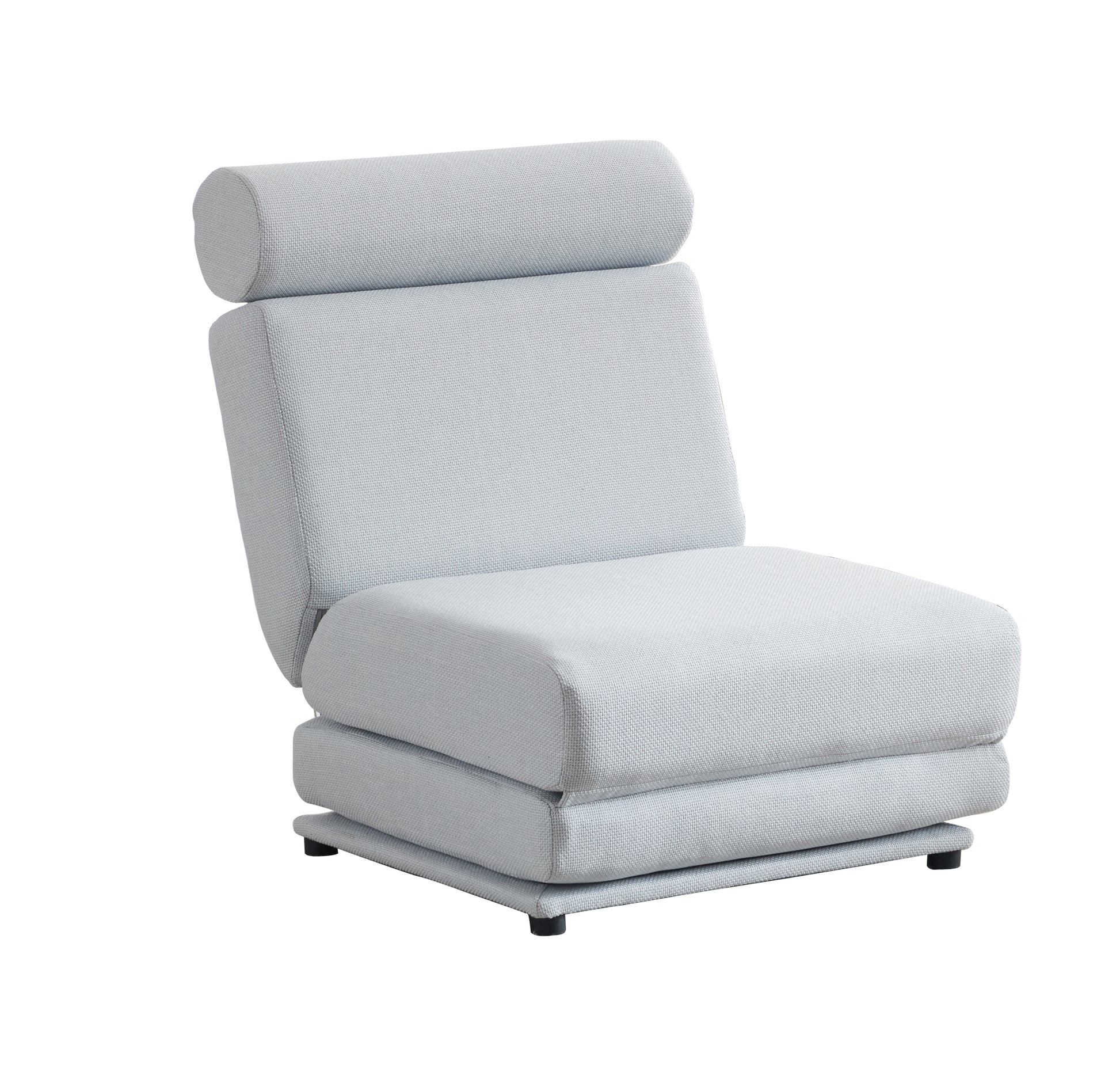Light grey fabric convertible chair with adjustable headrest and backrest