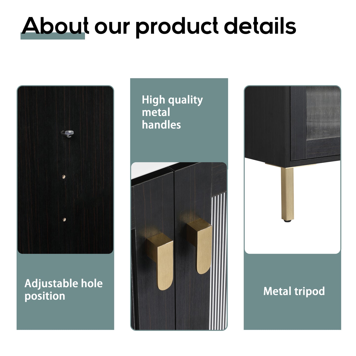 Dark wood cabinet detail with adjustable screw holes for mounting