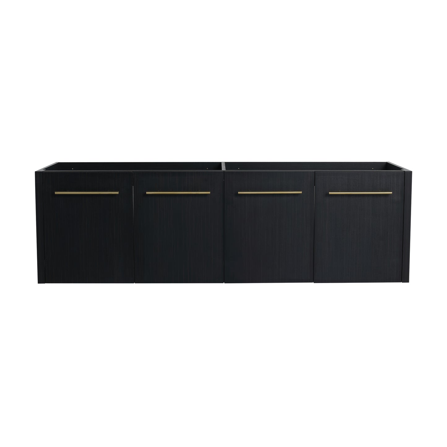 Black wood grain vanity cabinet with brushed brass hardware