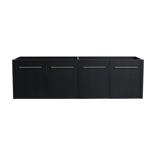 Black wood grain vanity cabinet with brushed brass hardware