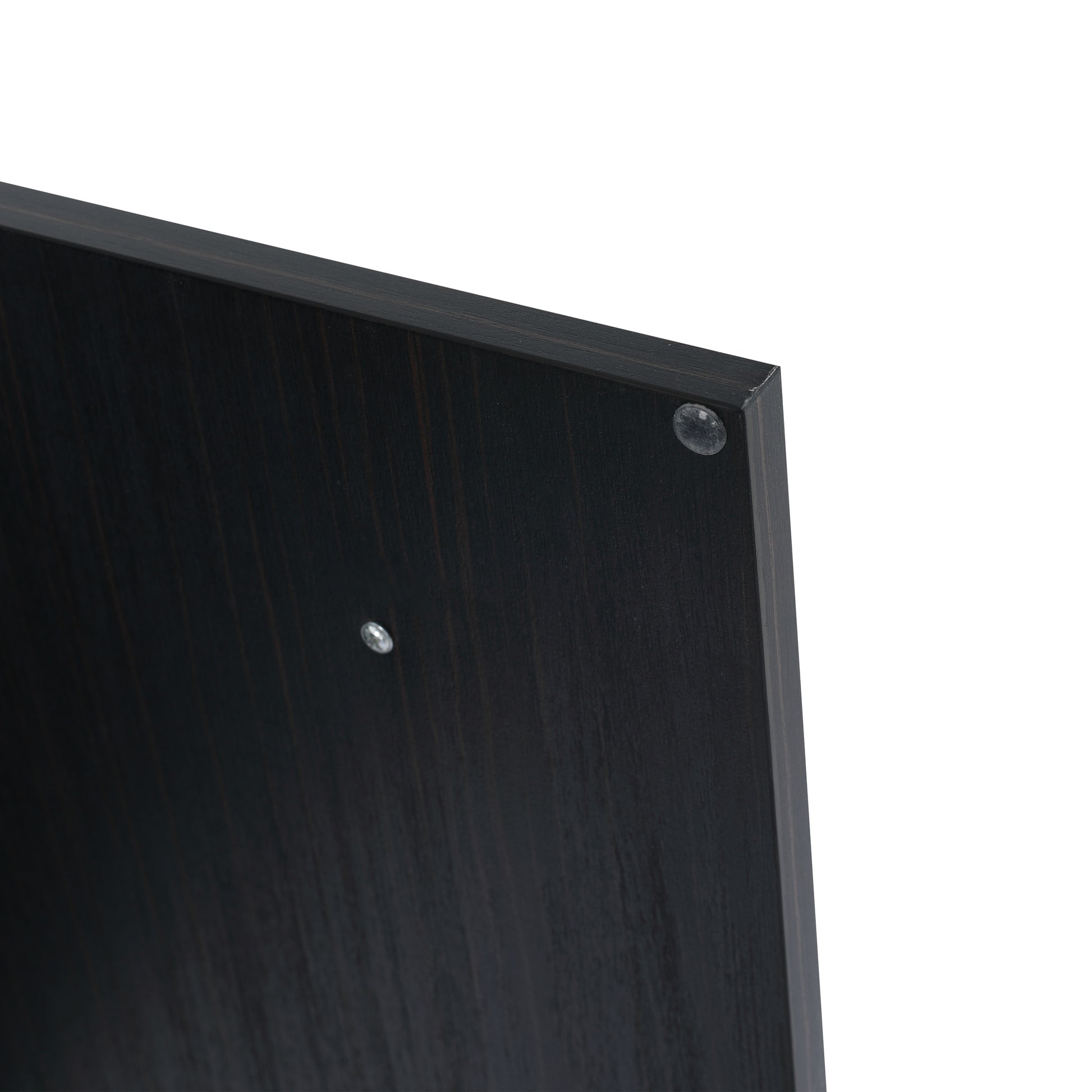 Dark wood veneer panel with visible grain and protective foot pads ideal for furniture assembly