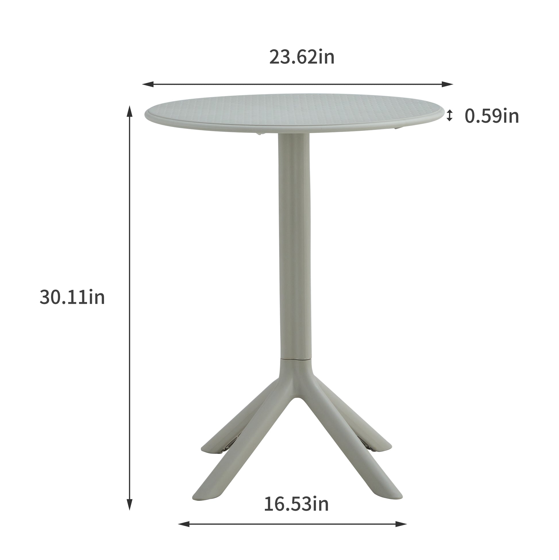 Modern grey bistro table with textured round top and tripod base