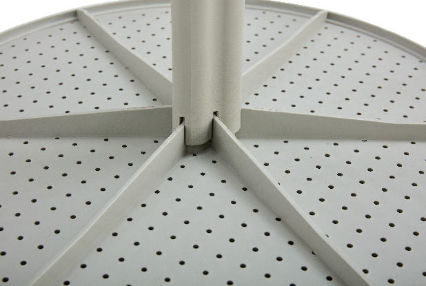 Gray plastic perforated carousel base with central support post