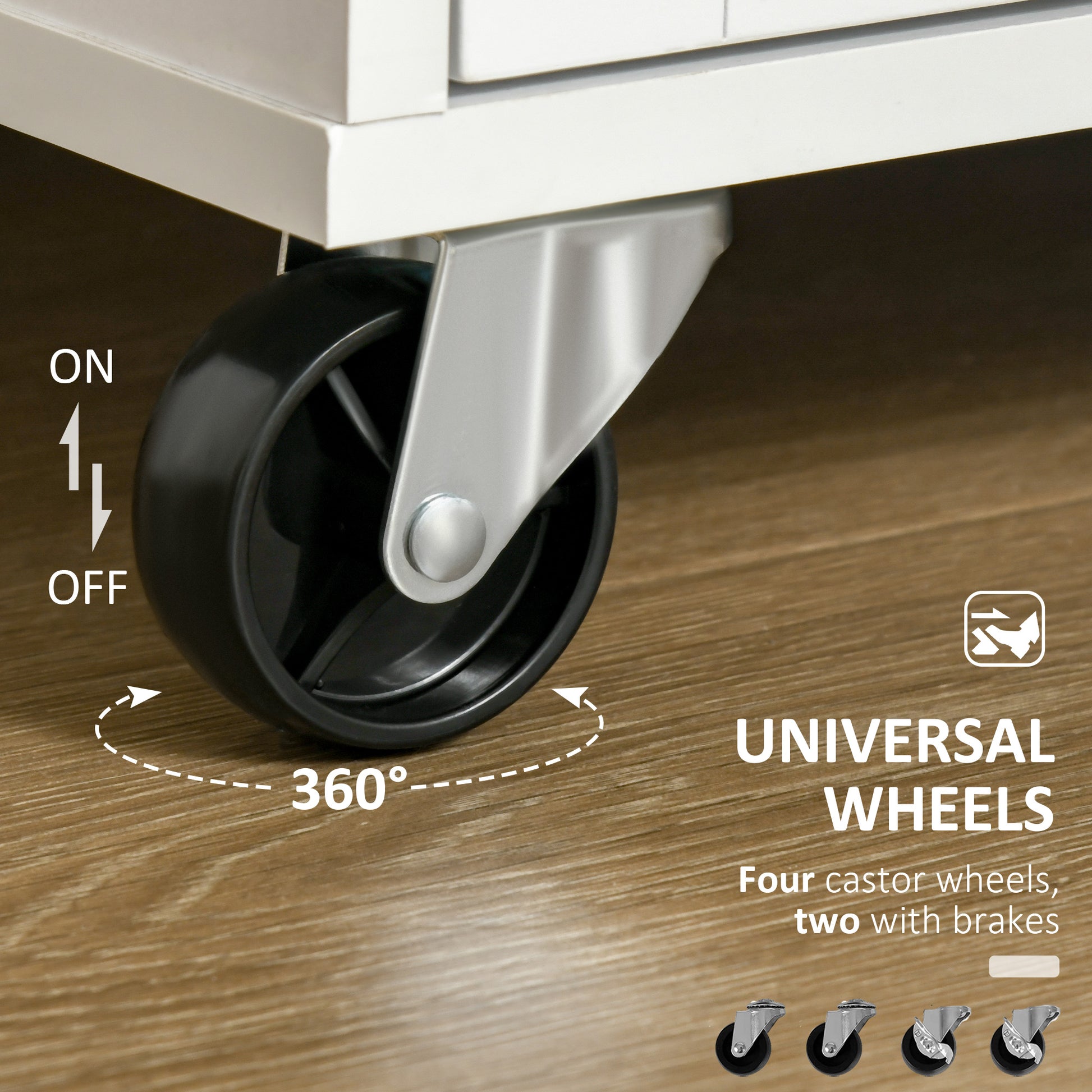 Black universal castor wheel with brake on