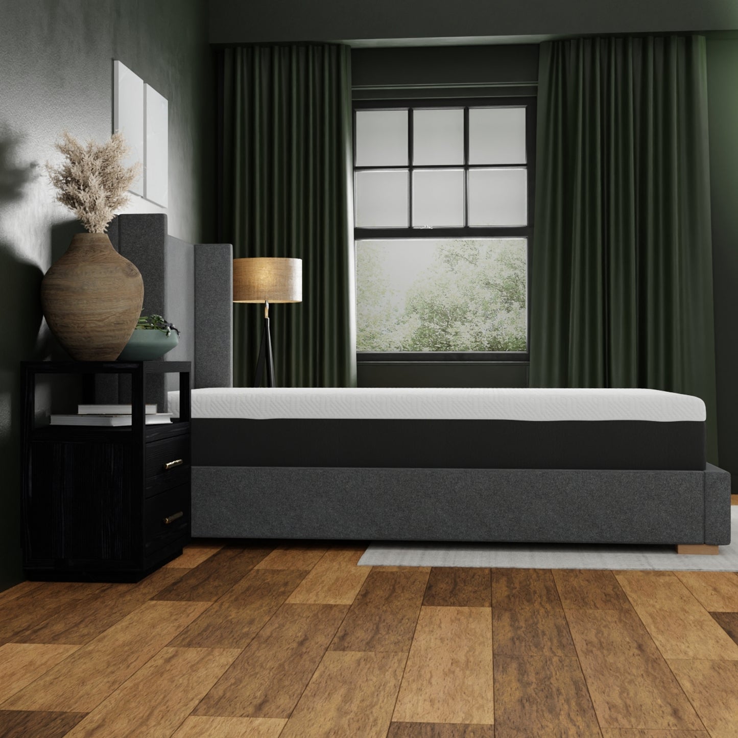Modern charcoal queen mattress with white patterned top for optimal comfort and support