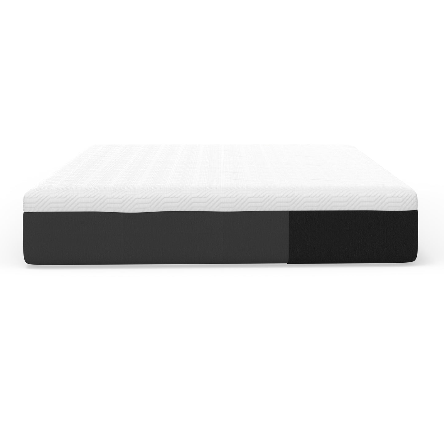 Medium firm hybrid mattress with quilted white top and charcoal gray base