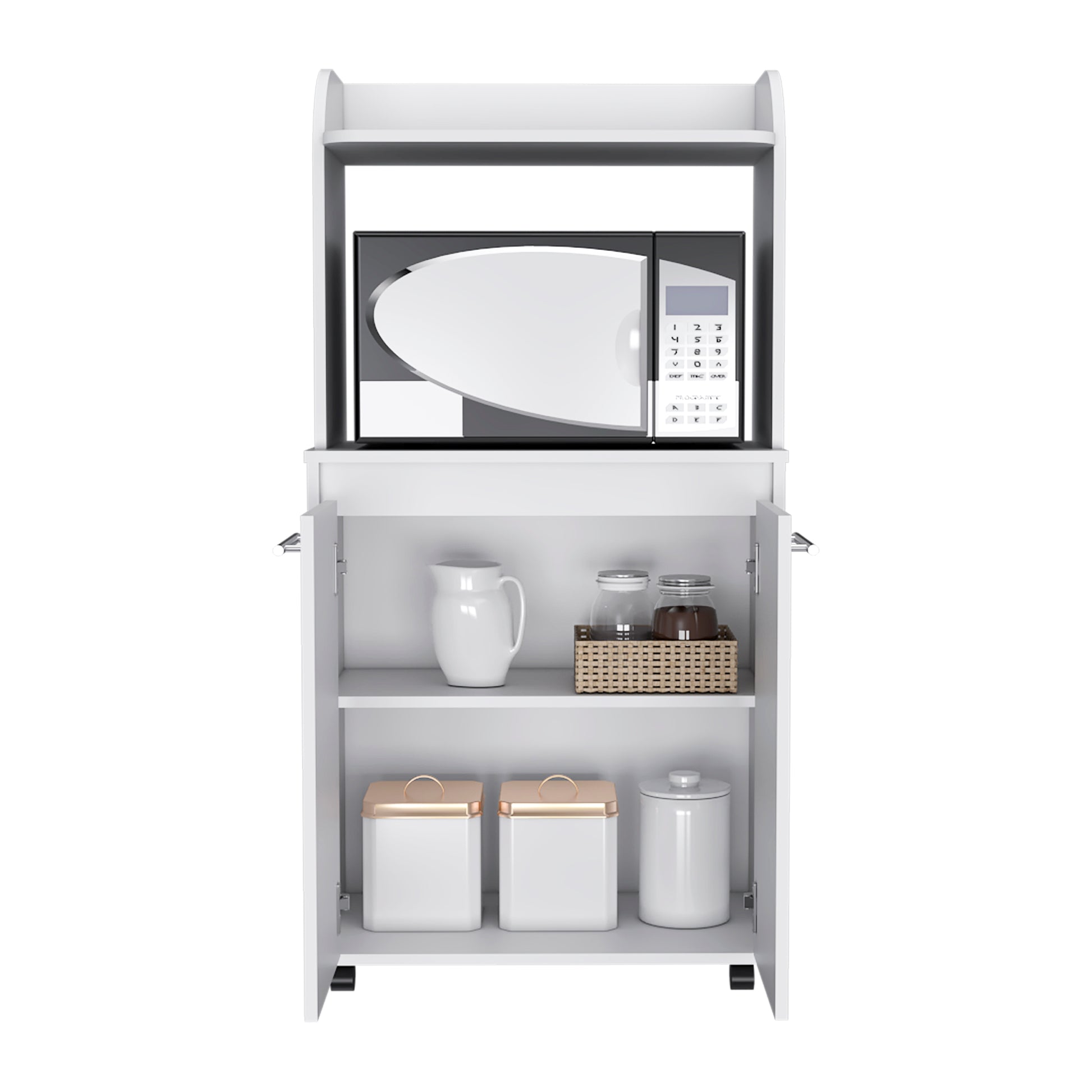 White kitchen cart with microwave shelf