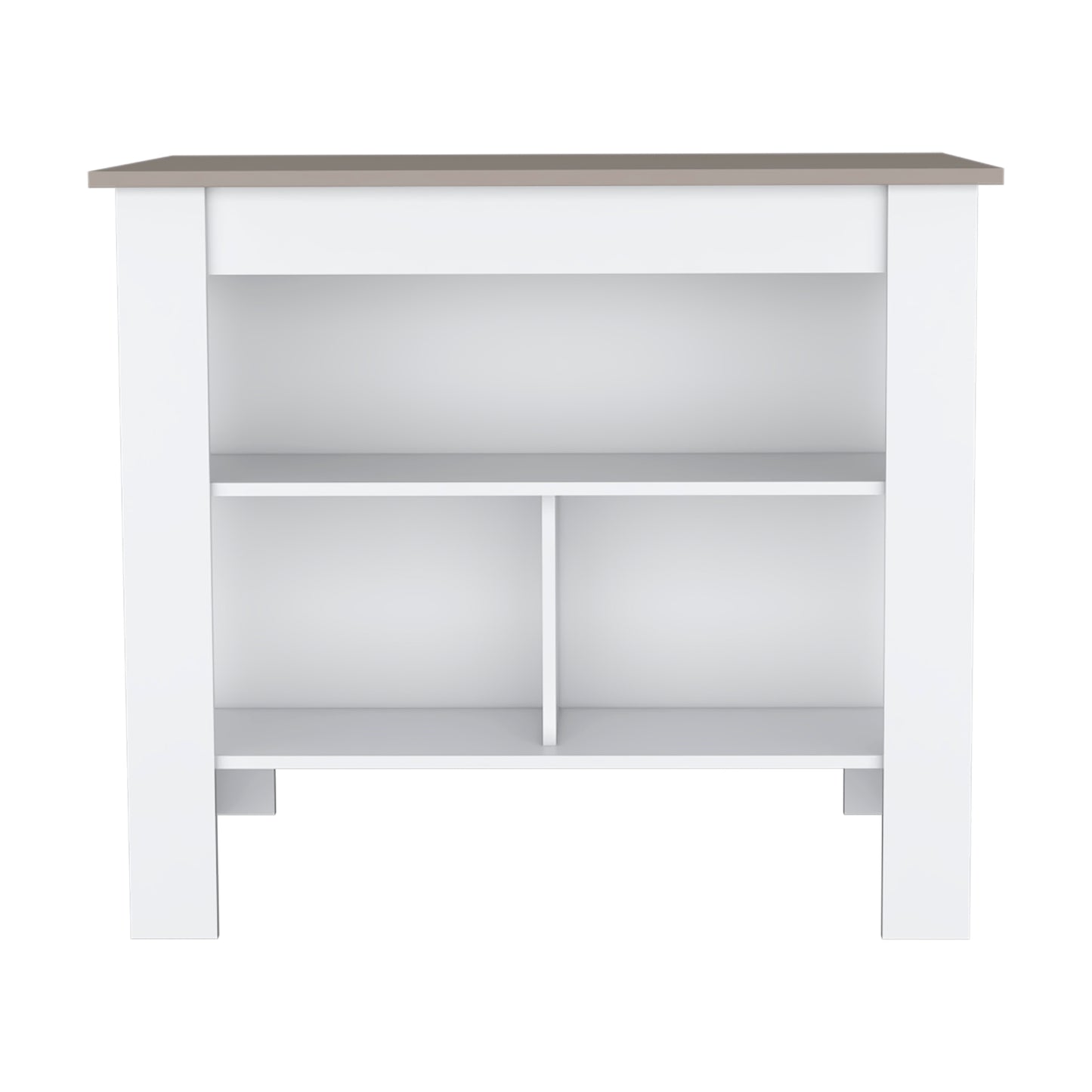Modern white entryway storage bench with grey top