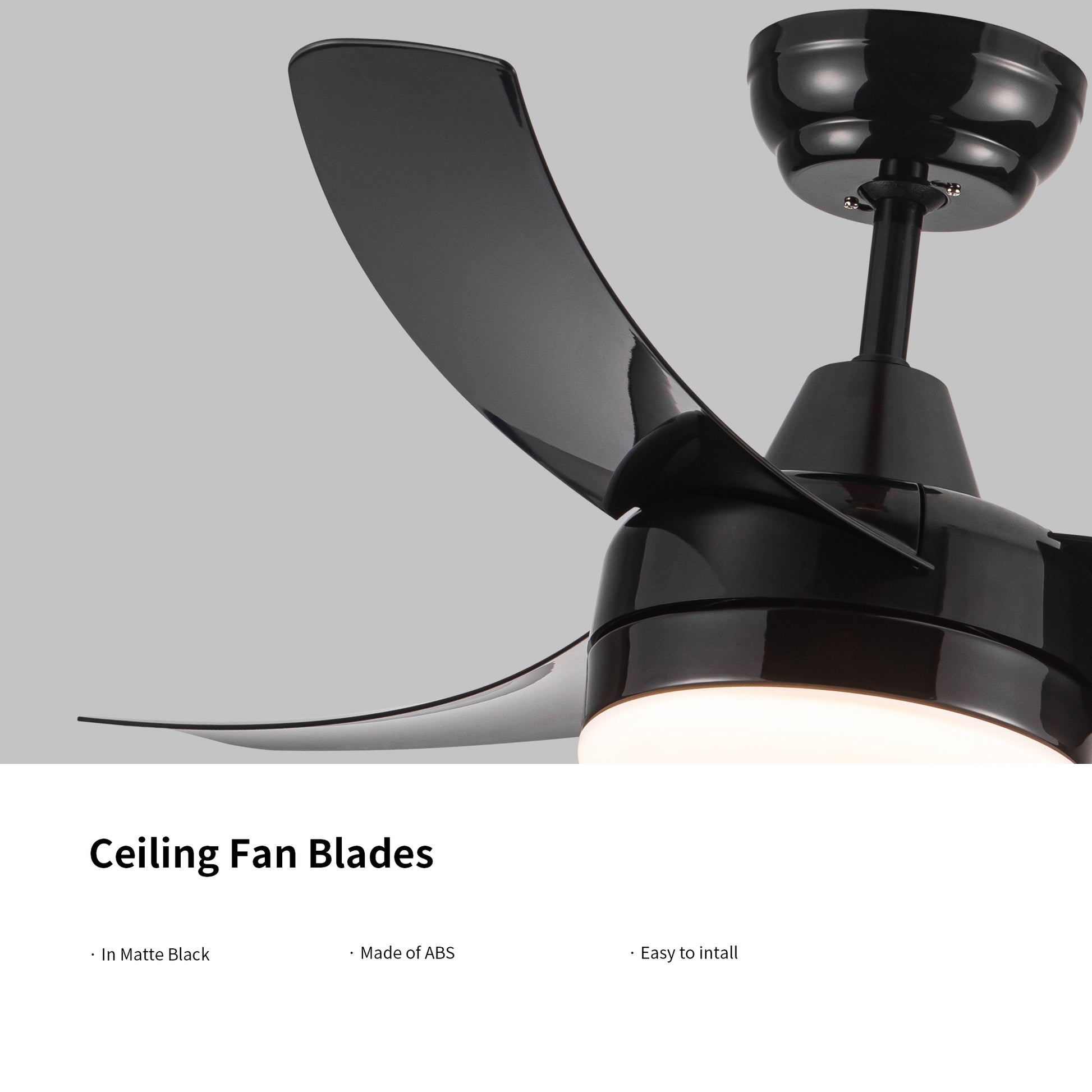 Black matte ceiling fan blades made of durable ABS for modern home cooling
